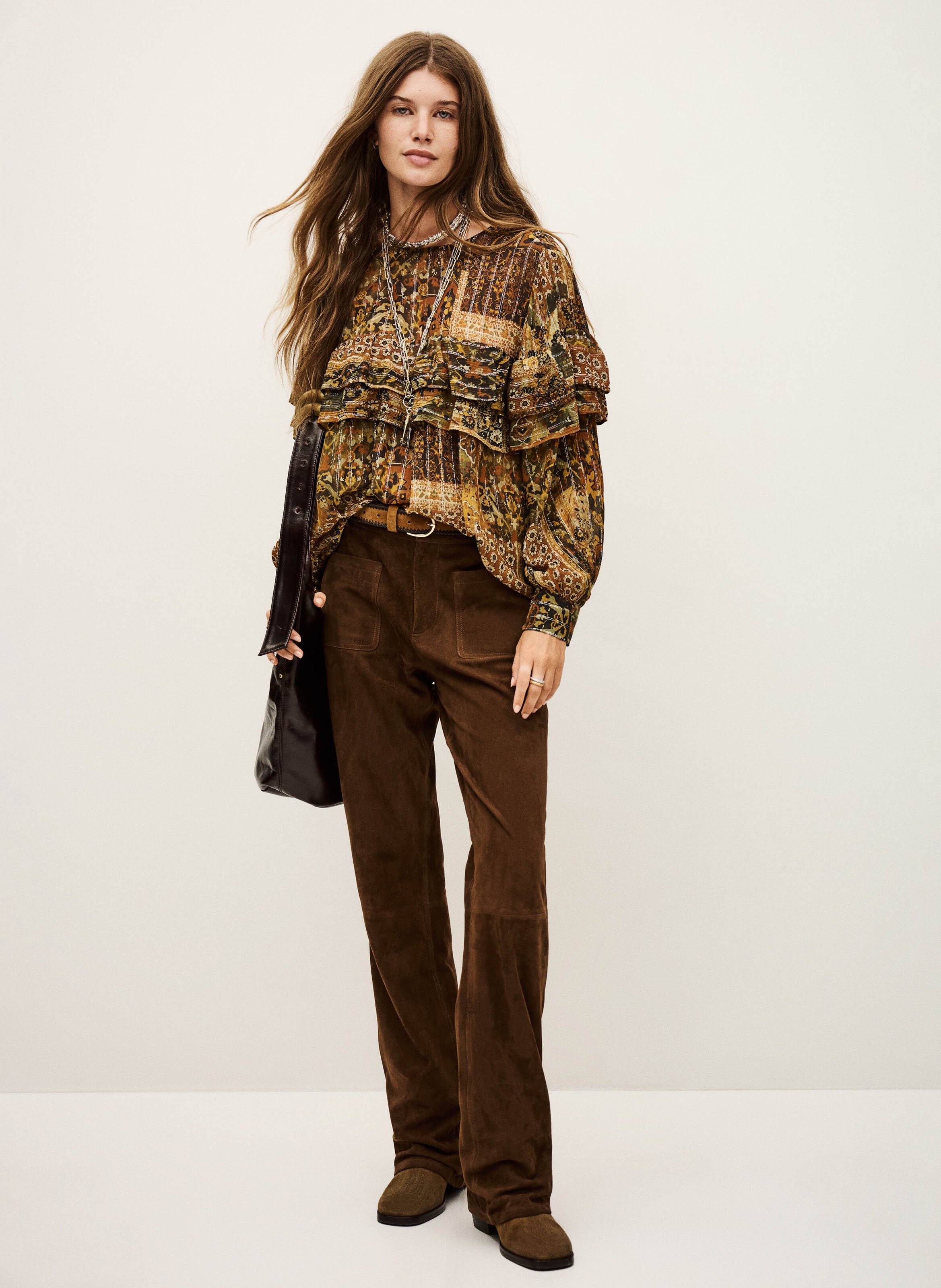 Pantalon large en daim BA&SH Marron