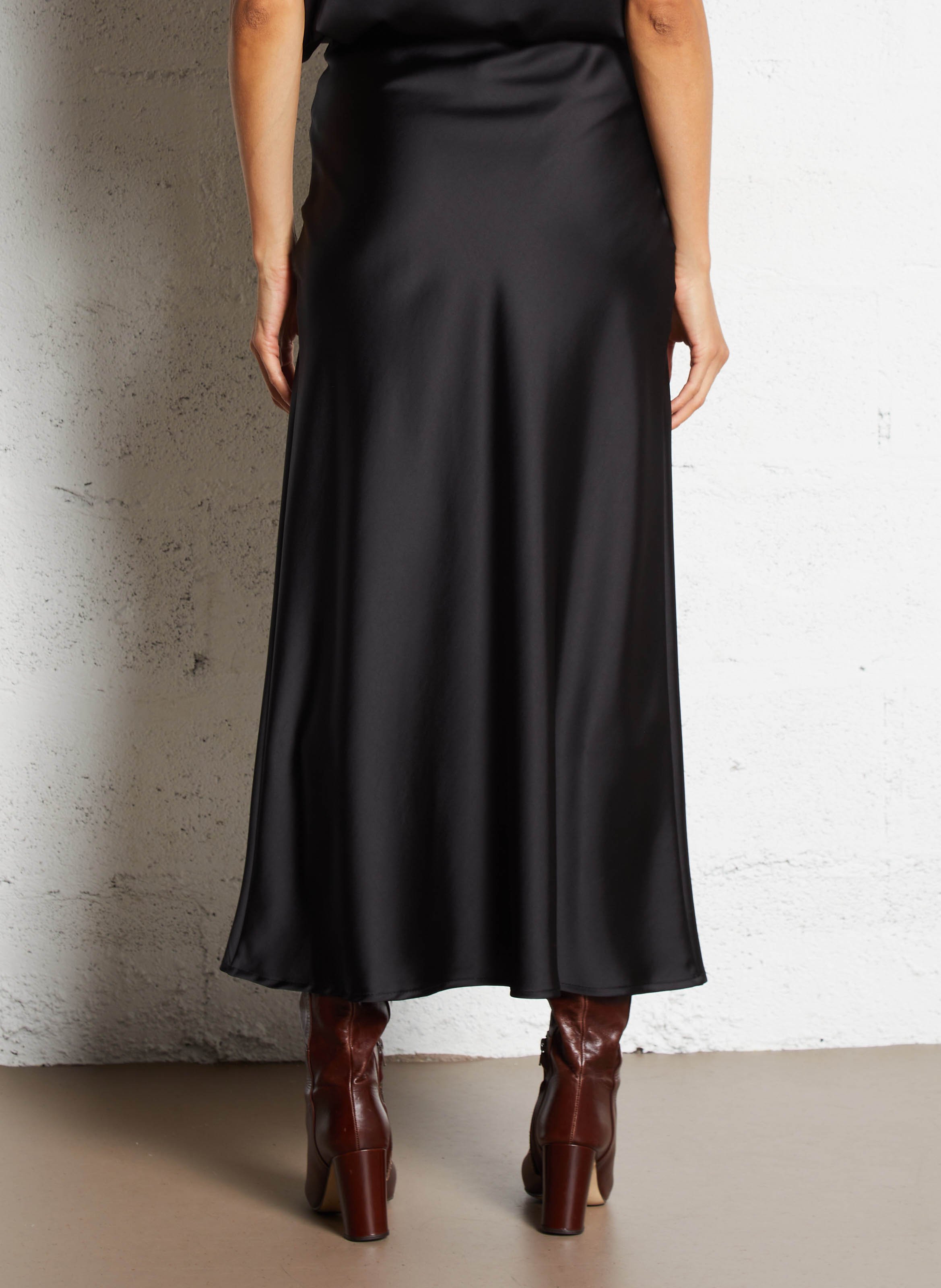 Flowy long satin skirt IMPERIAL Black