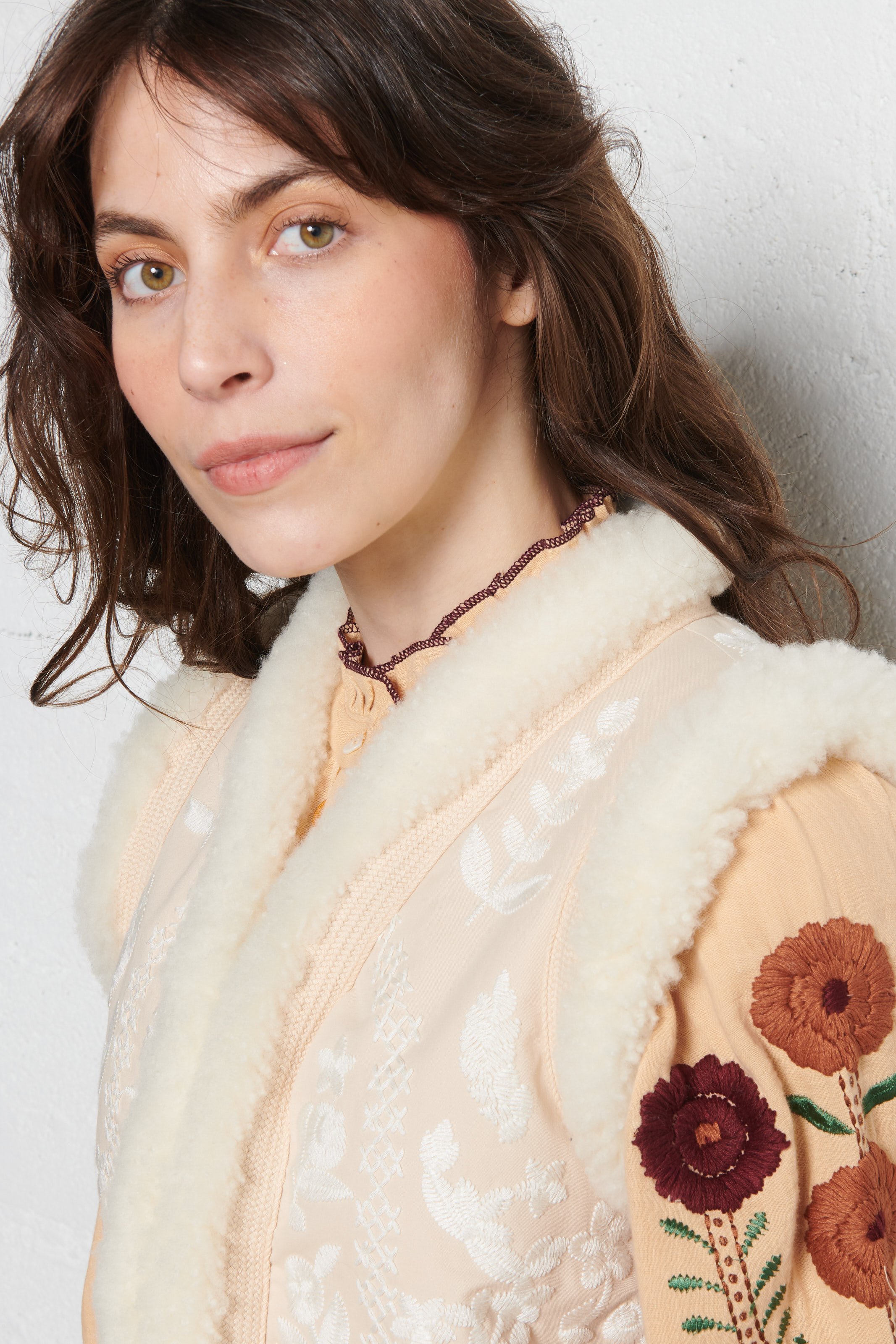 Gefütterte Weste aus Baumwolle mit Stickerei ANTIK BATIK Weiss