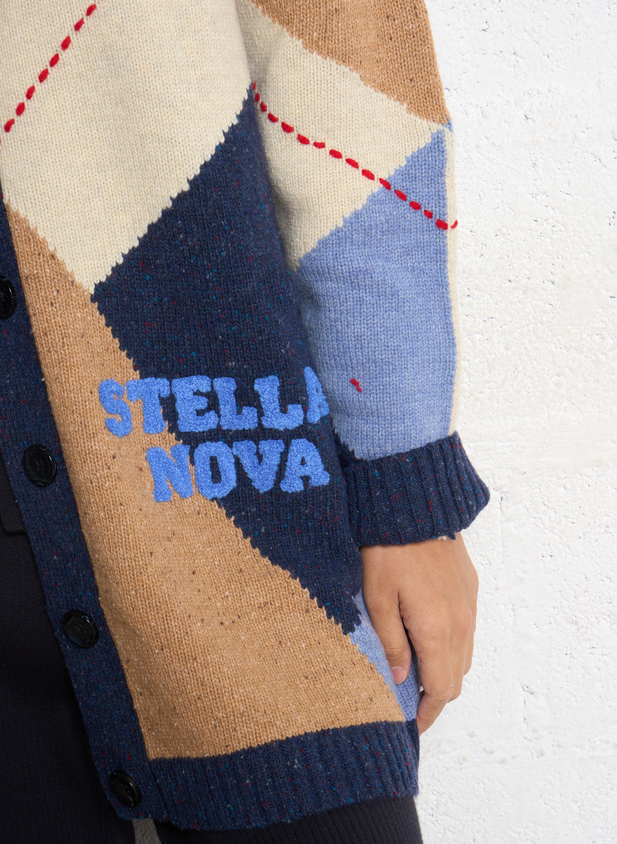 Gilet col V en laine mélangée STELLA NOVA Bleu