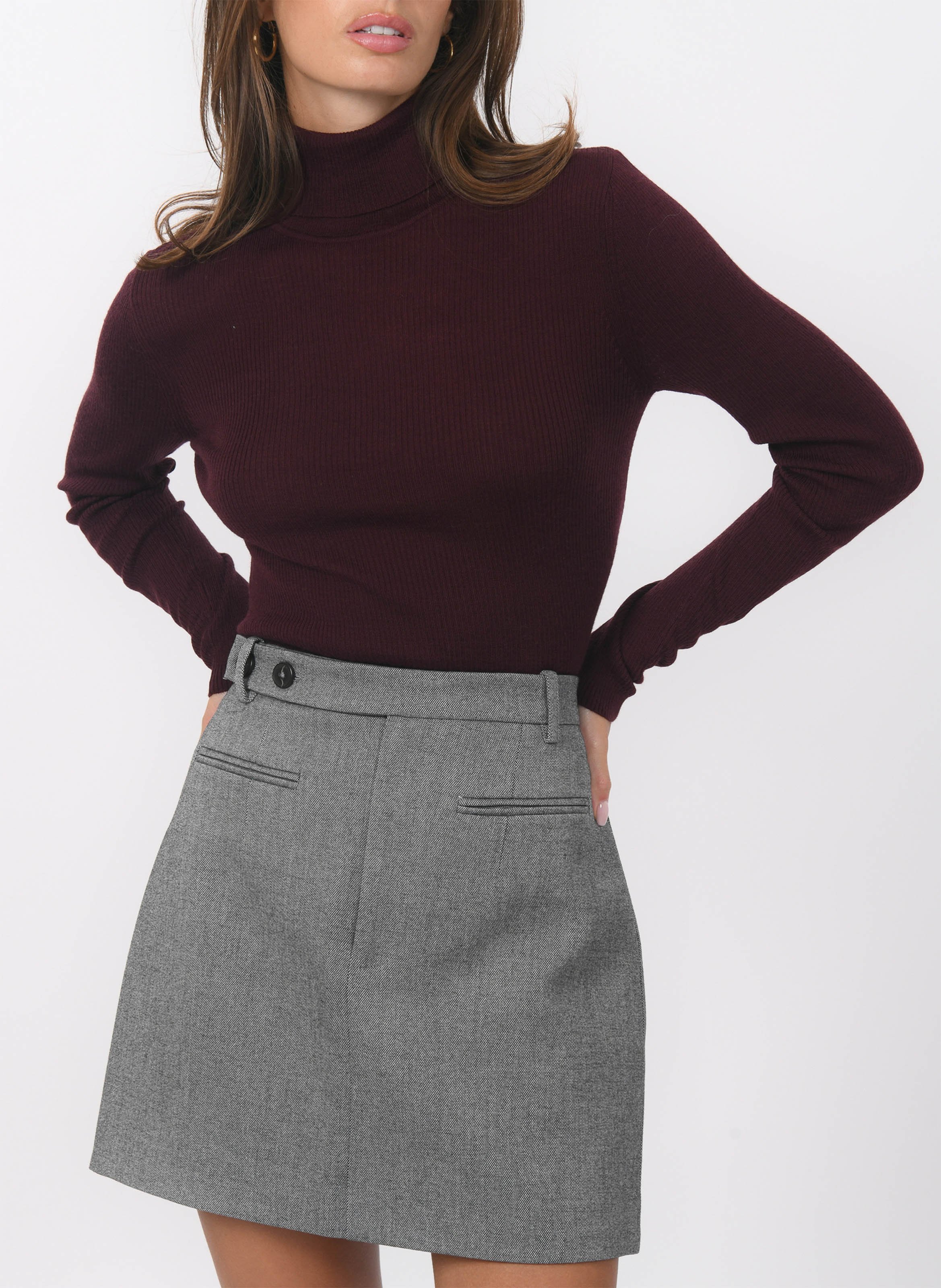 Pull cintré col roulé en laine mélangée KOOKAI Rouge