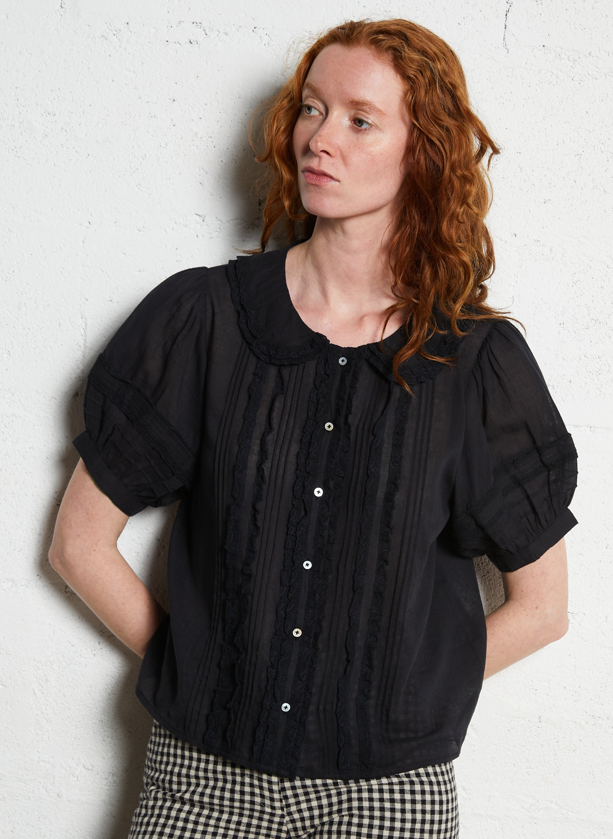 Blouse with organic cotton Peter Pan collar EMILE ET IDA Black