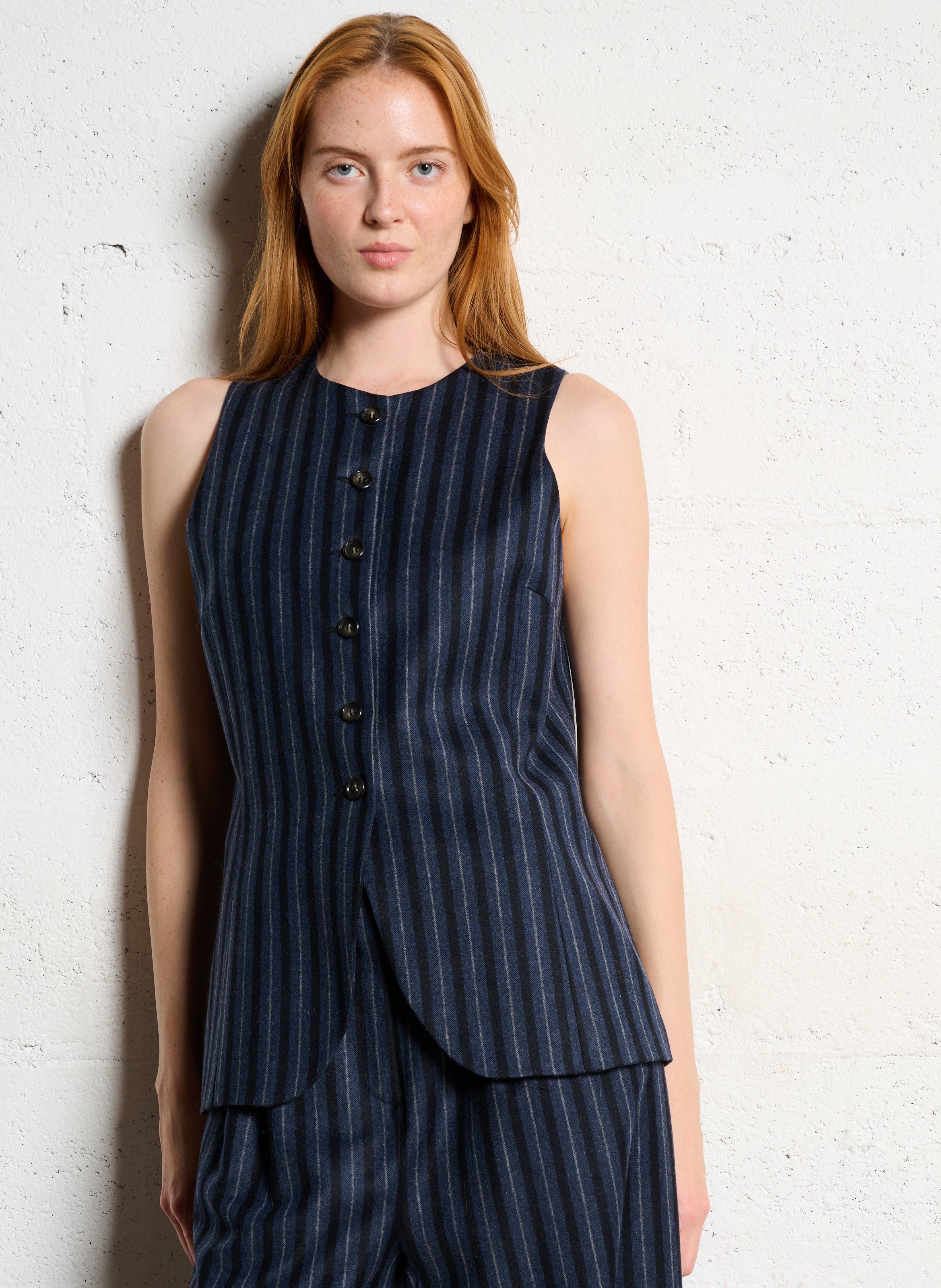 Striped straight wool blend vest SOPHIE+LUCIE Blue