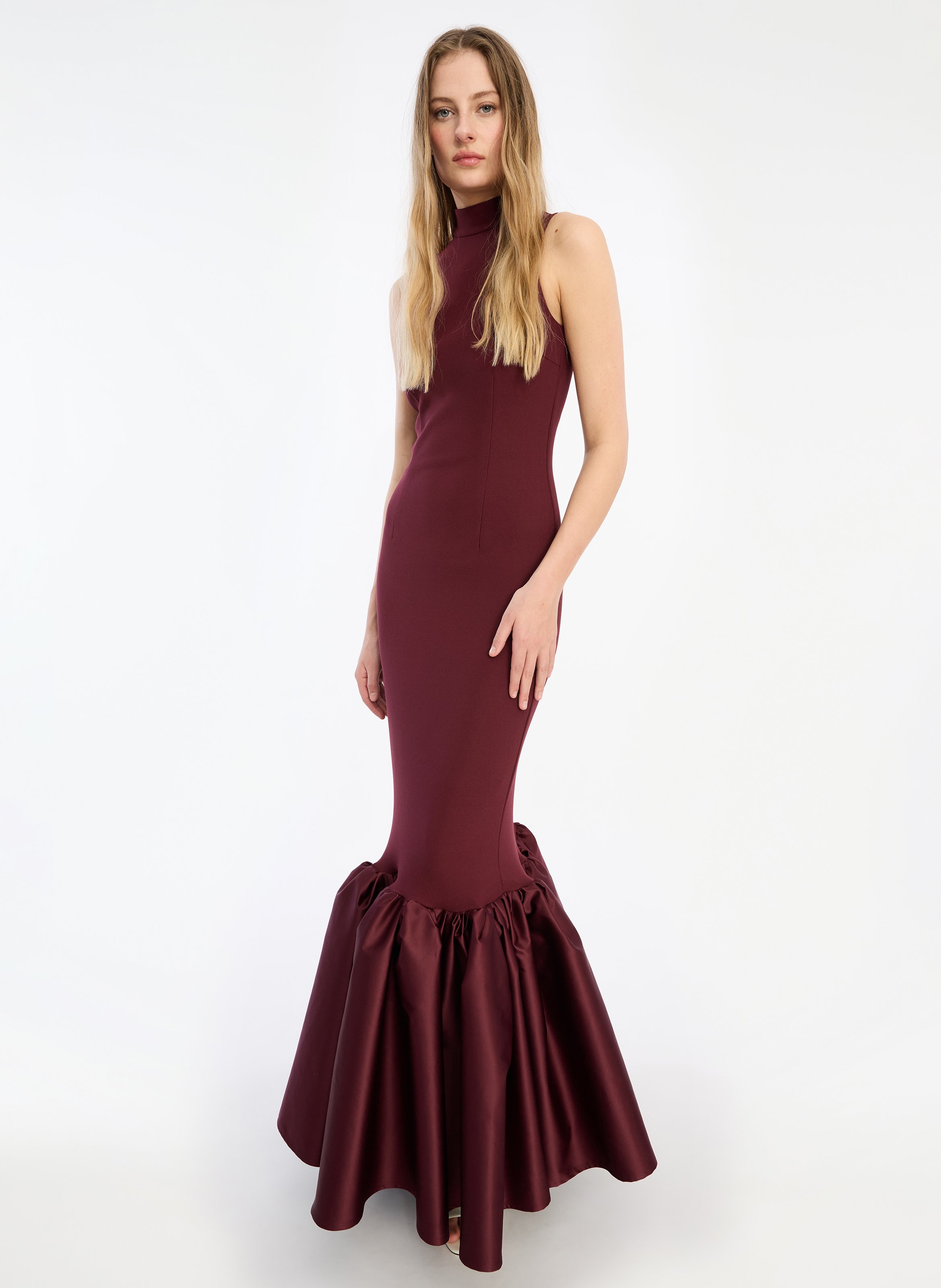 Long high-neck dress ROTATE Brown