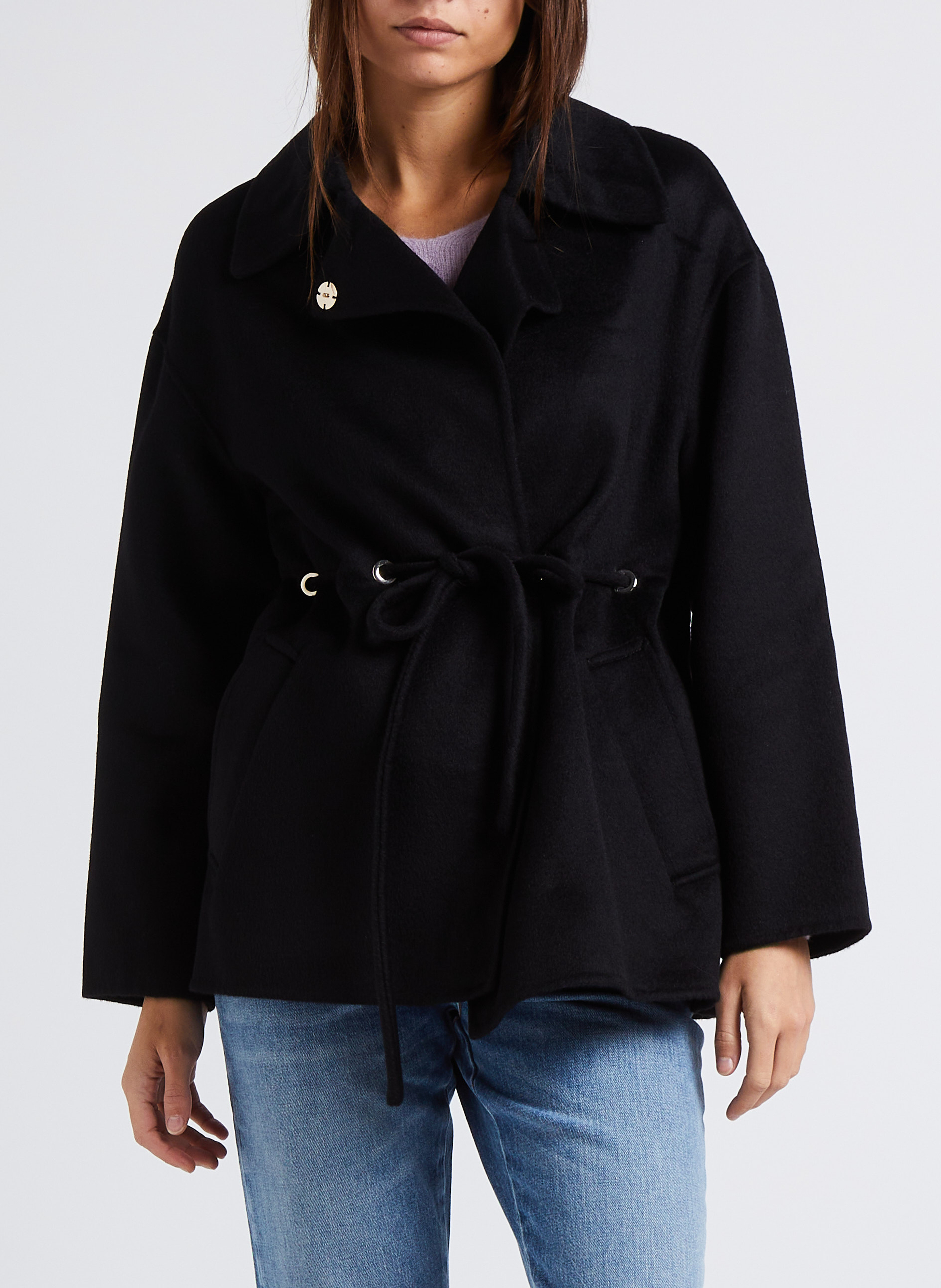 Ruimvallende jas met klassieke kraag | wolblend BA&SH Zwart