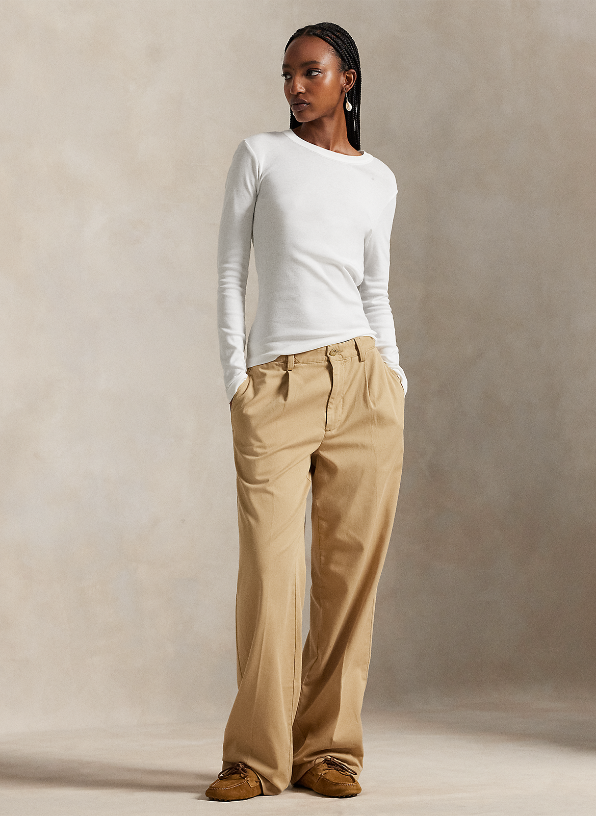 Straight pleated cotton-blend pants POLO RALPH LAUREN Beige