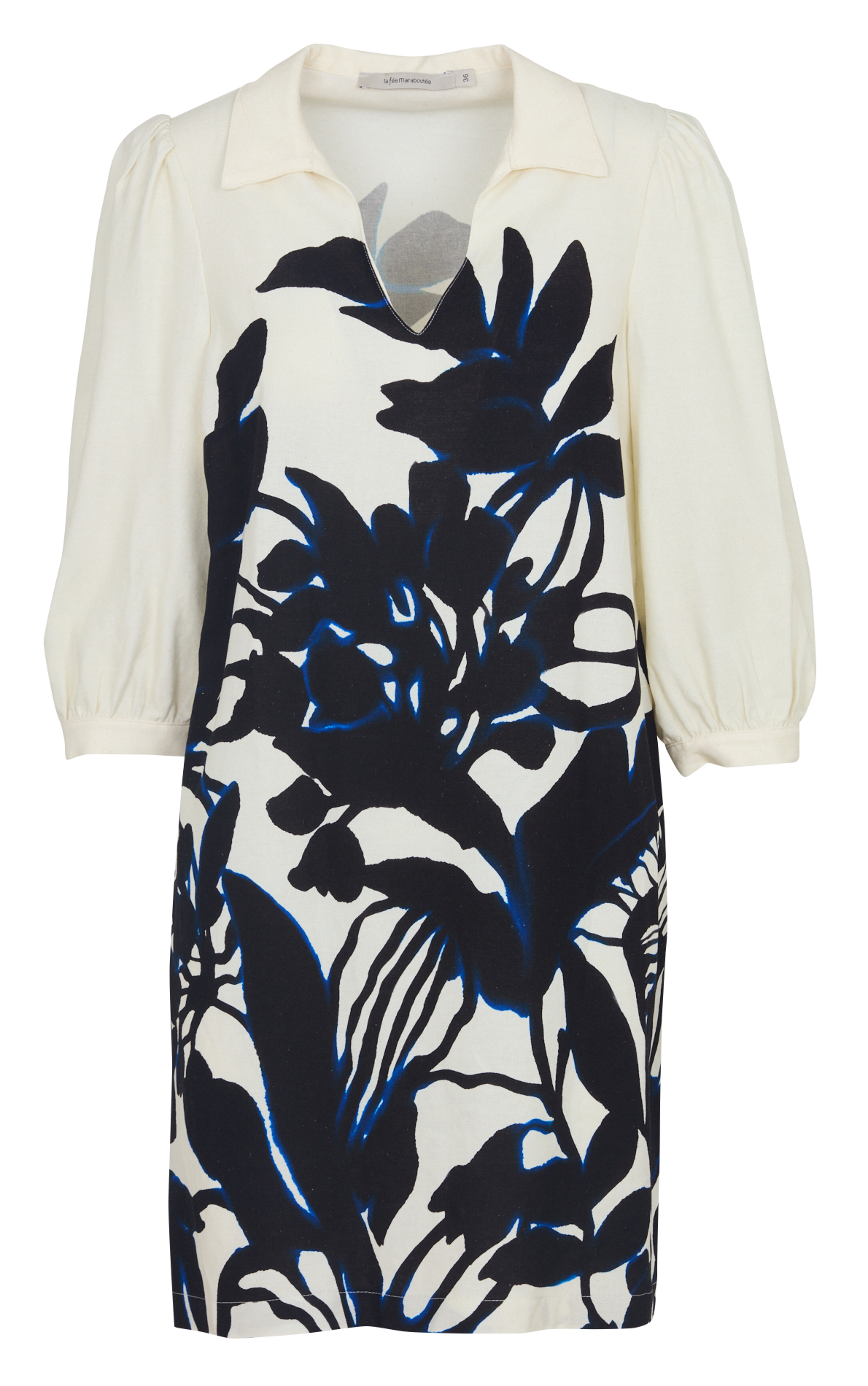 Robe courte col tunisien imprimé LA FEE MARABOUTEE Noir