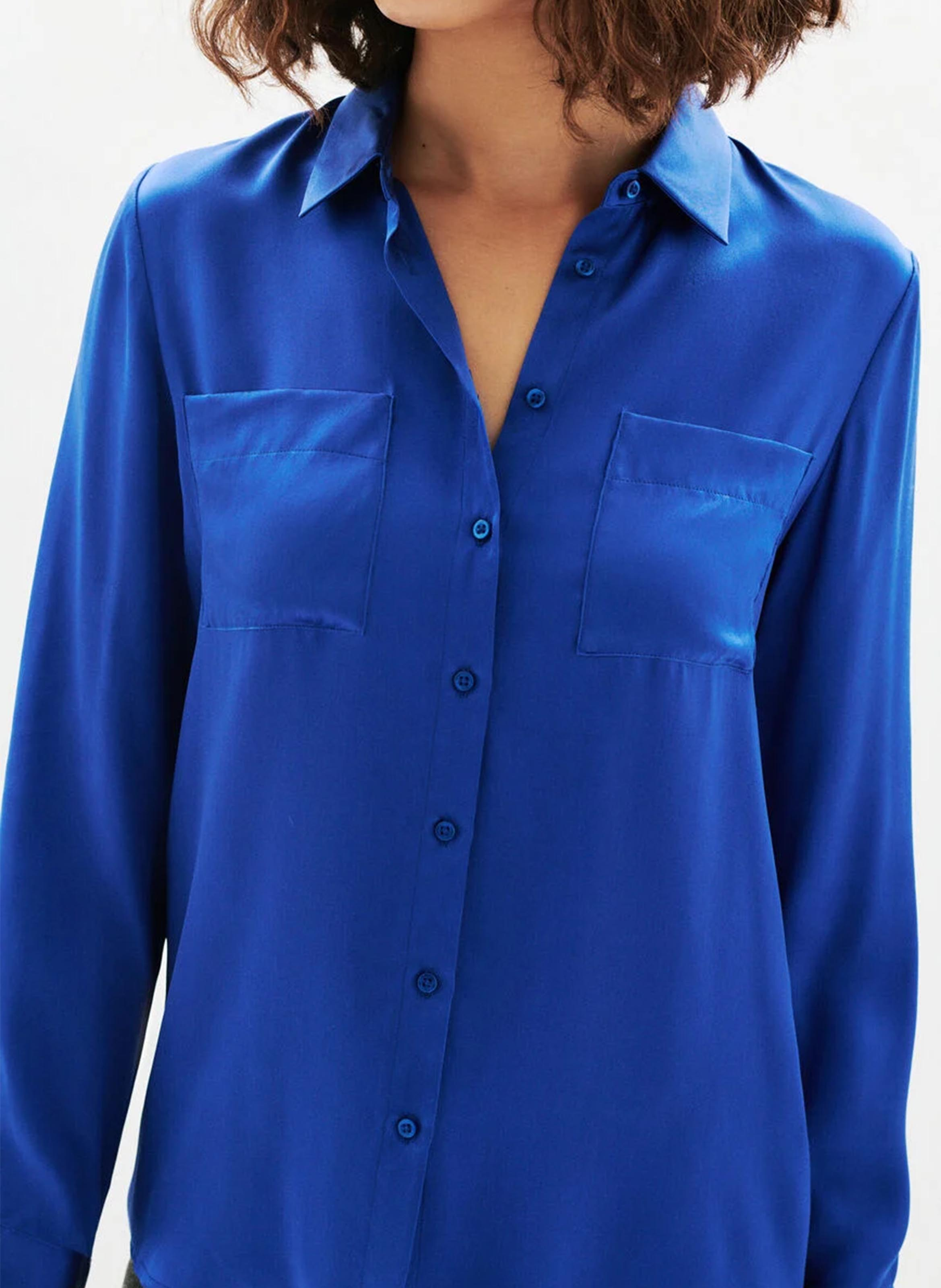 Chemise satinée col classique CAROLL Bleu