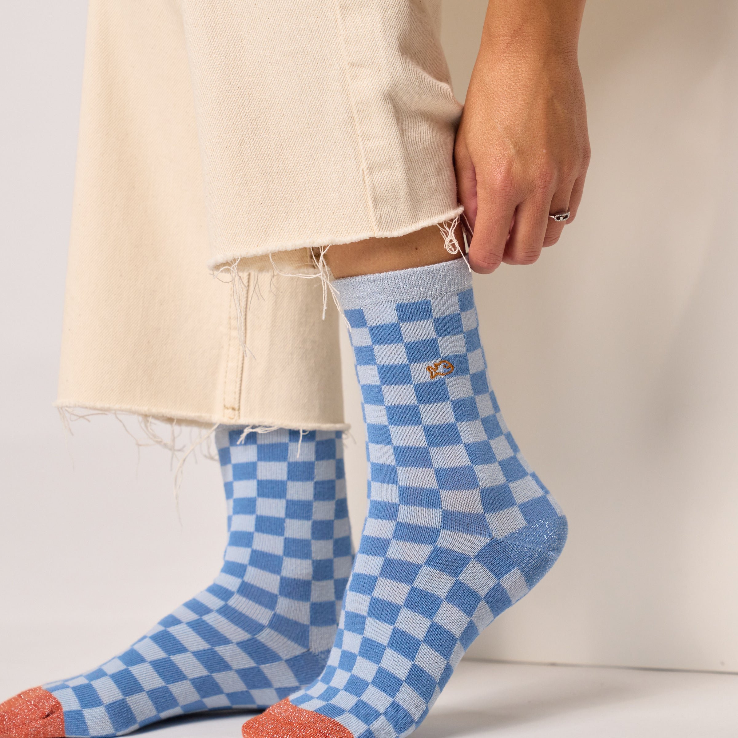 Combed cotton checkered socks BILLYBELT Blue