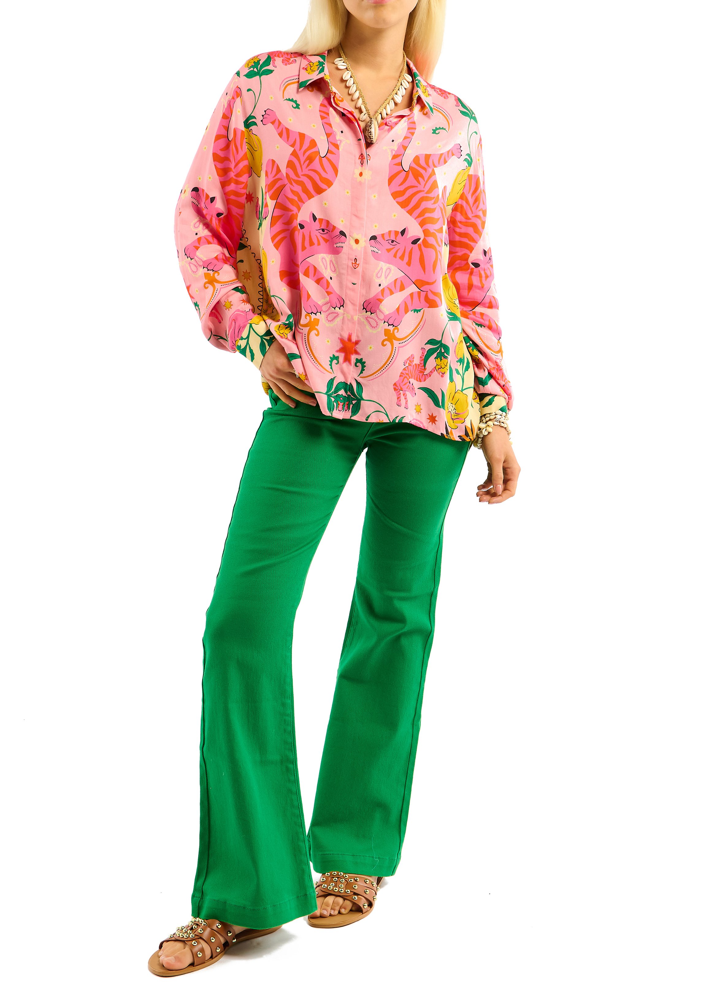 Chemise droite col classique imprimé tigre WILD Vert