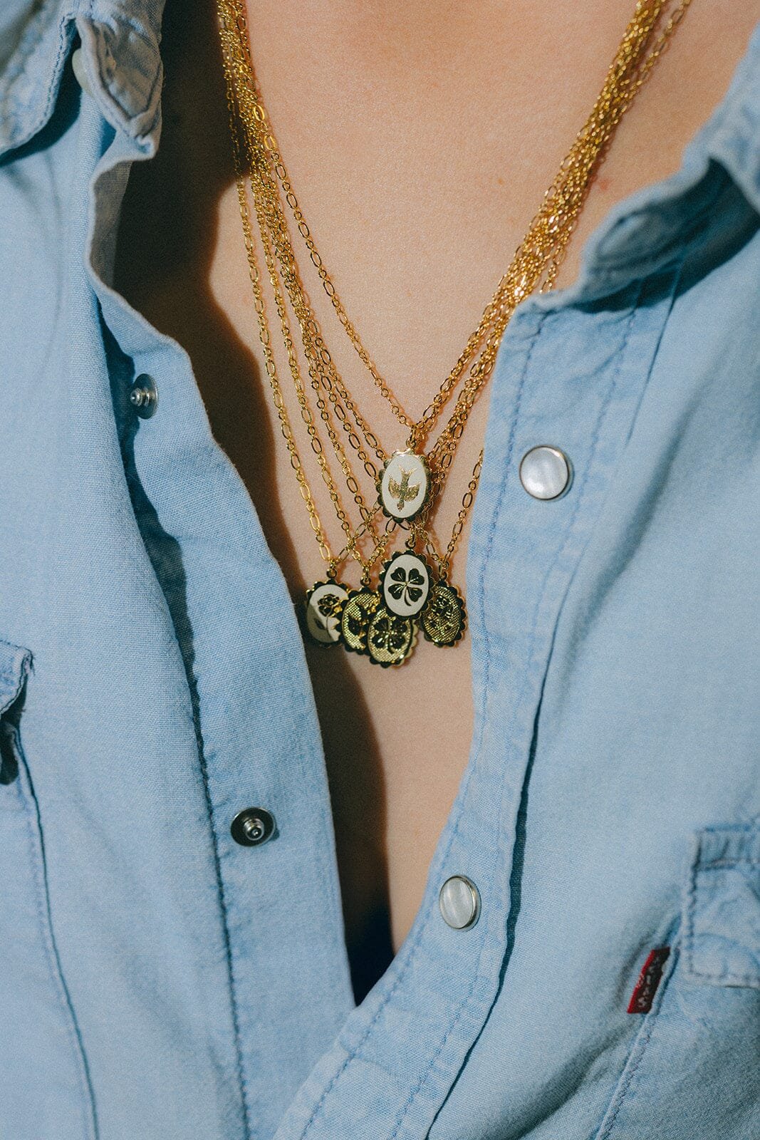 Gold-plated enamel dove necklace Silver