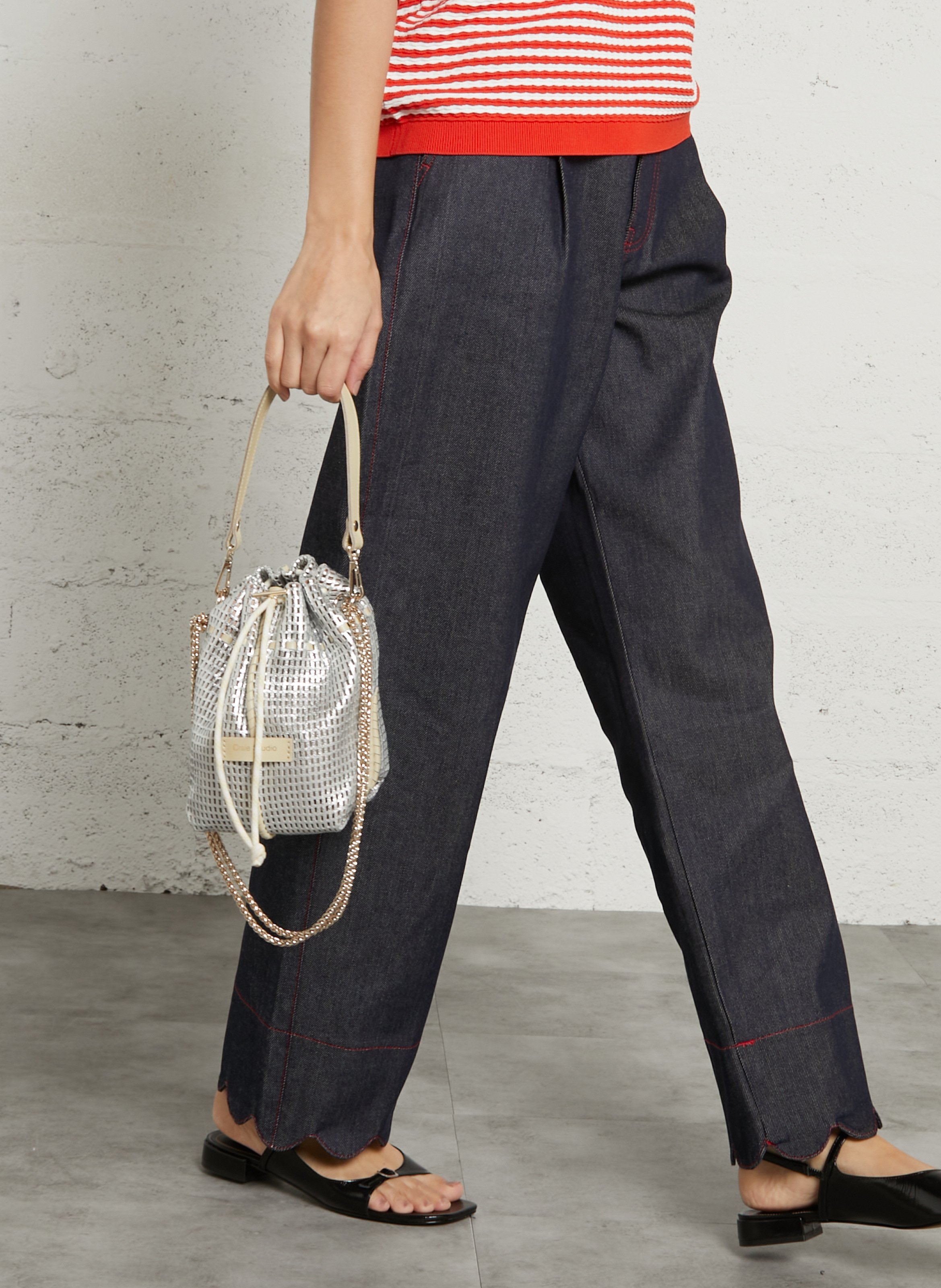 Lederen geperforeerde schoudertas CRAIE STUDIO Zilver