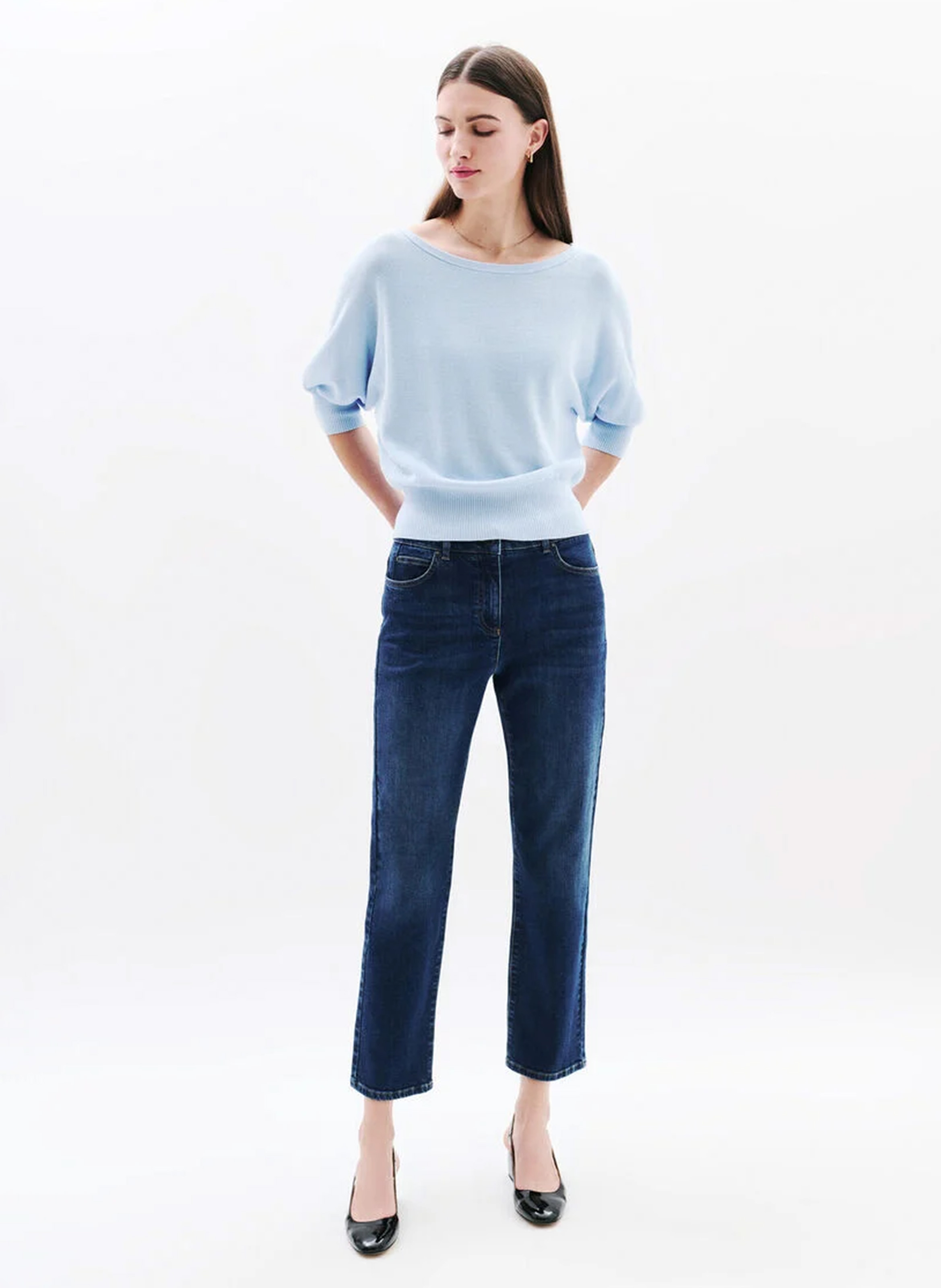 Oversize-Baumwollpullover mit U-Boot-Ausschnitt CAROLL Blau