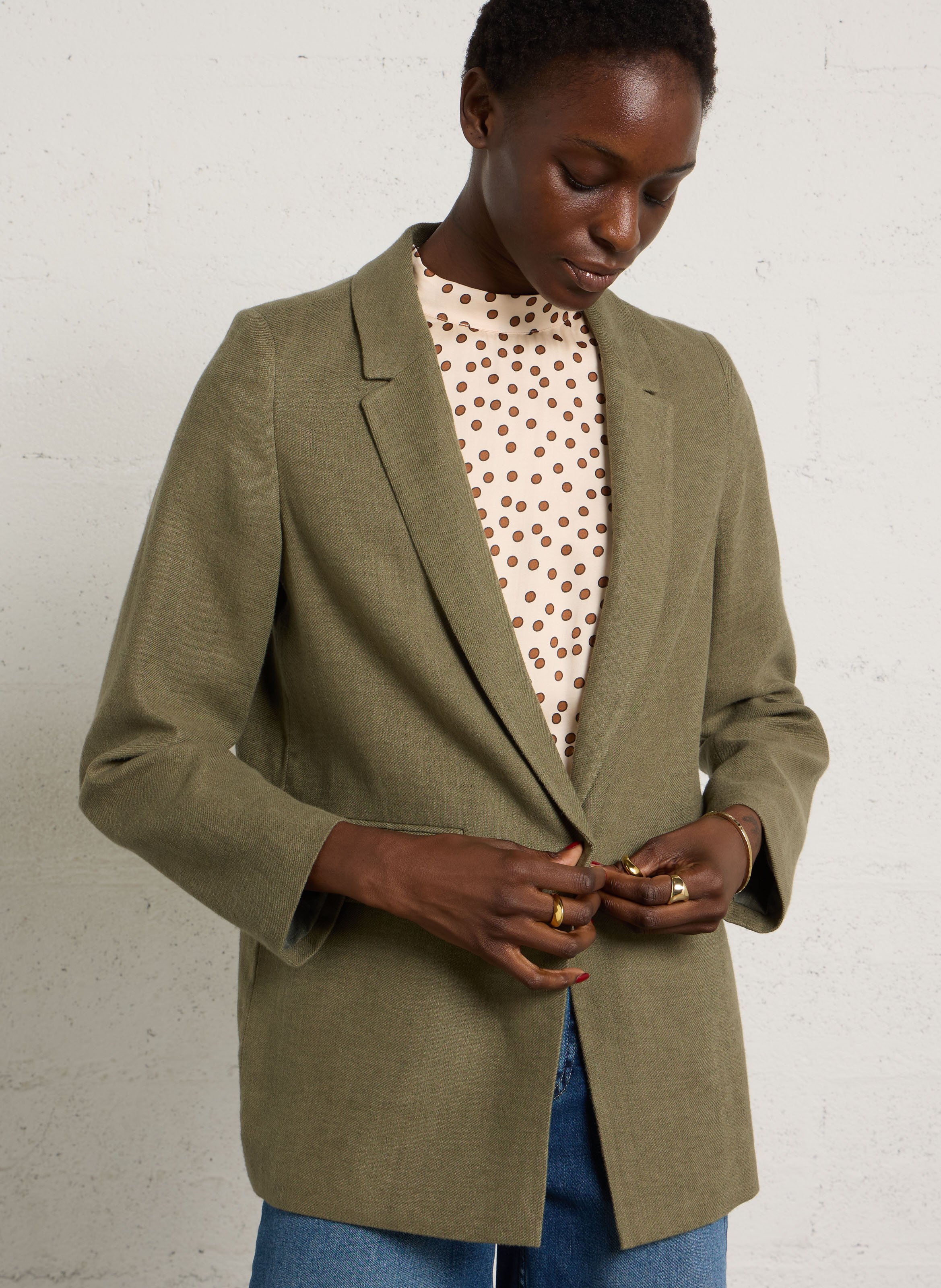 Straight linen and cotton jacket MAISON 123 Khaki