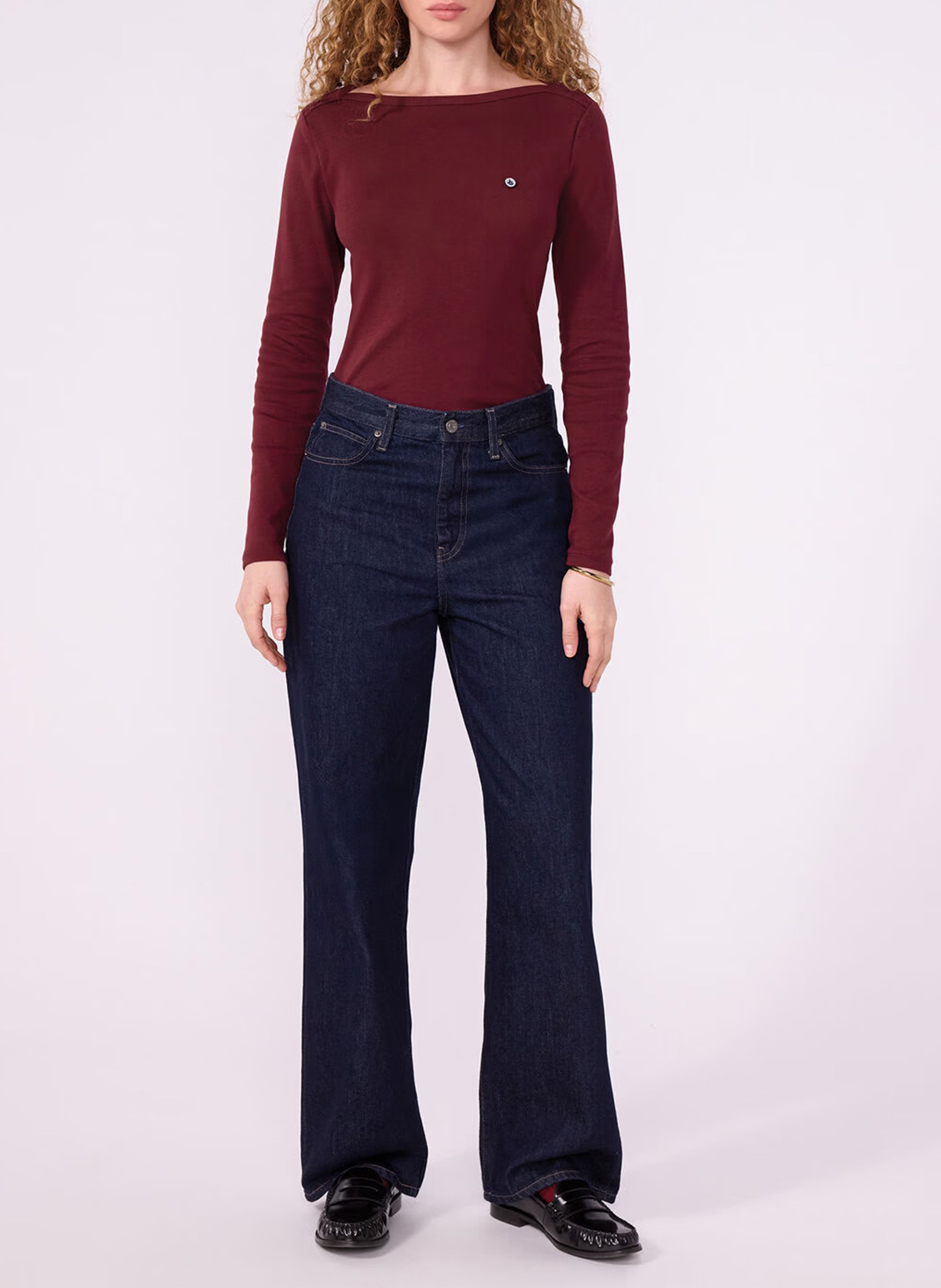 Tee-shirt col droit en coton PETIT BATEAU Marron