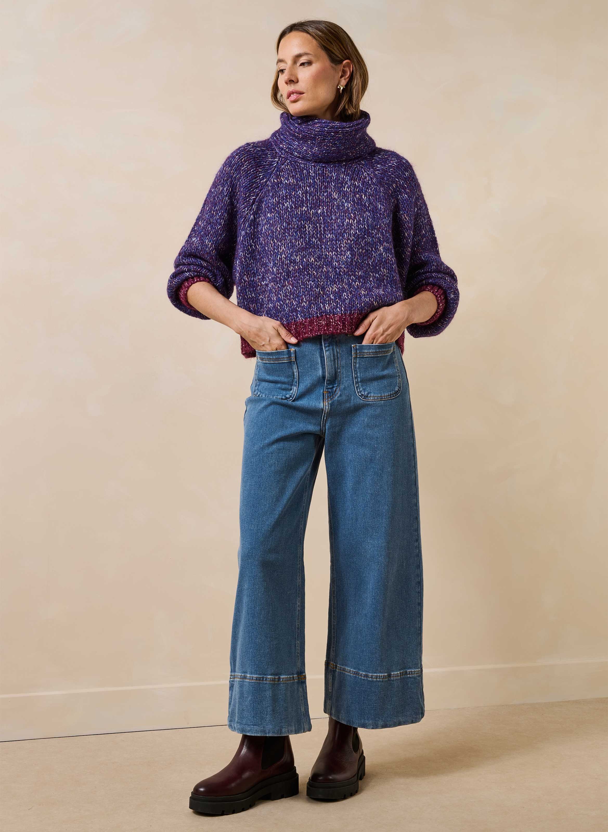 Pull oversize col montant en maille LA FEE MARABOUTEE Violet