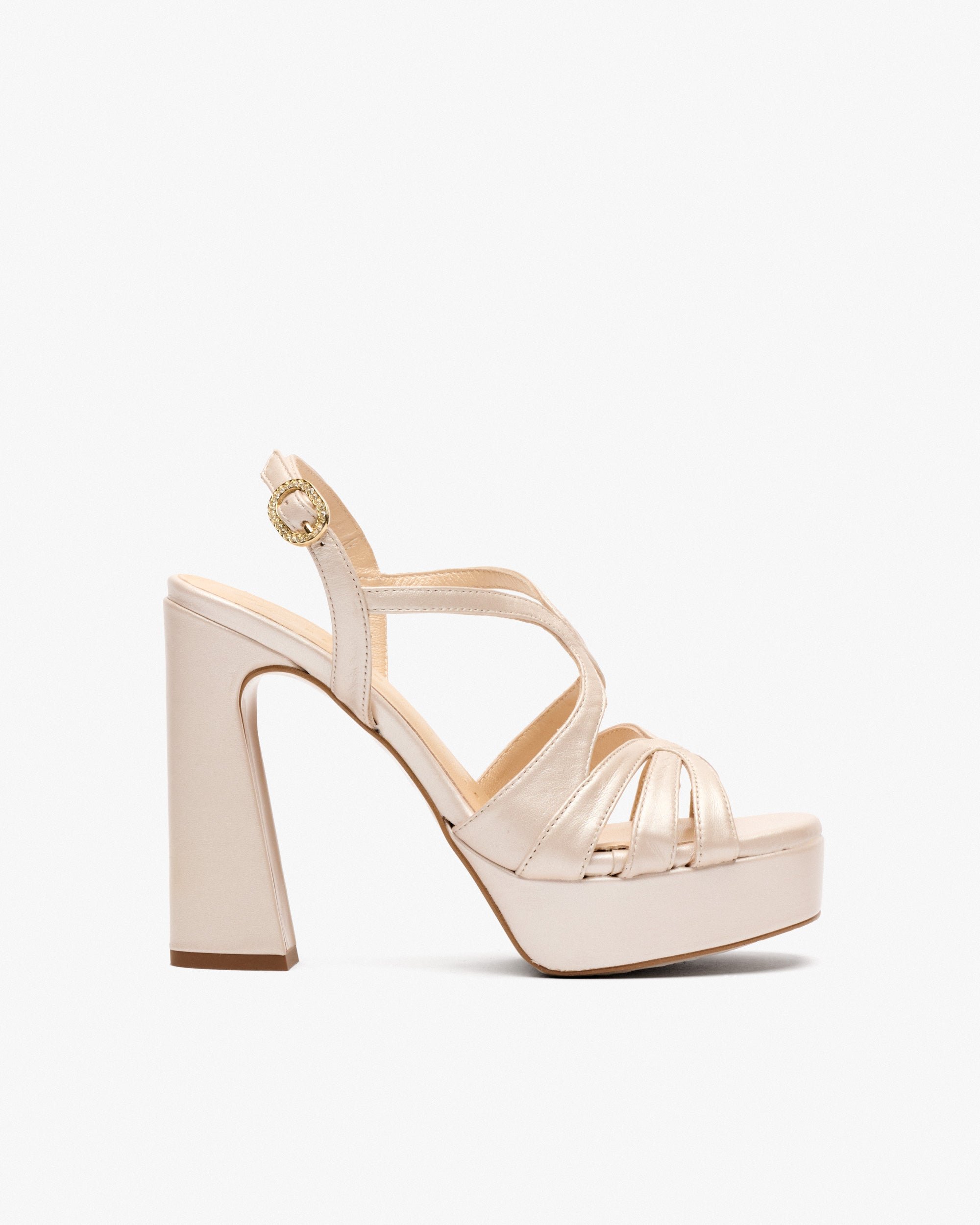 Heeled leather sandals in vanilla color. PEDRO MIRALLES White