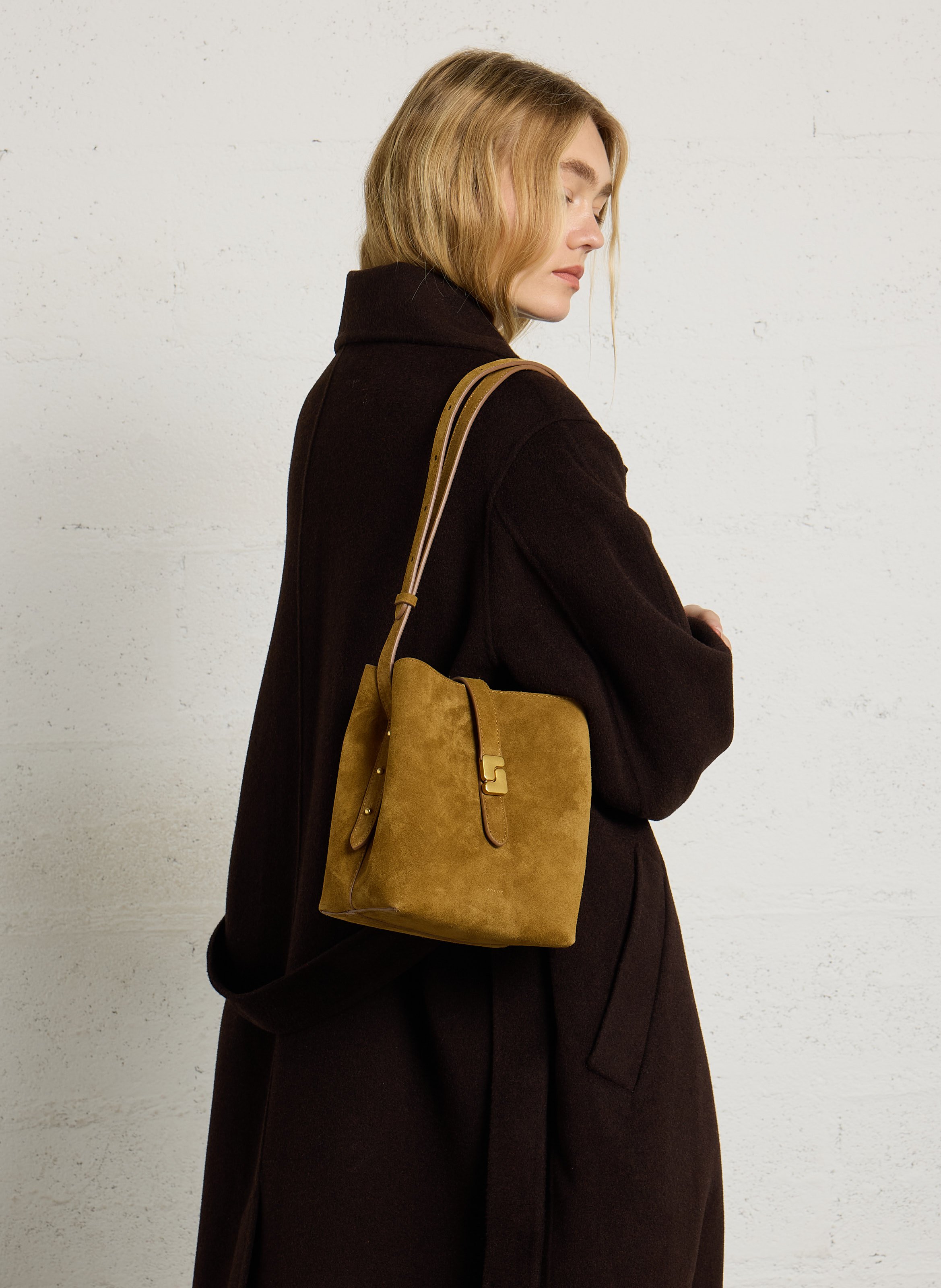 Suede leather bucket bag SOEUR Brown
