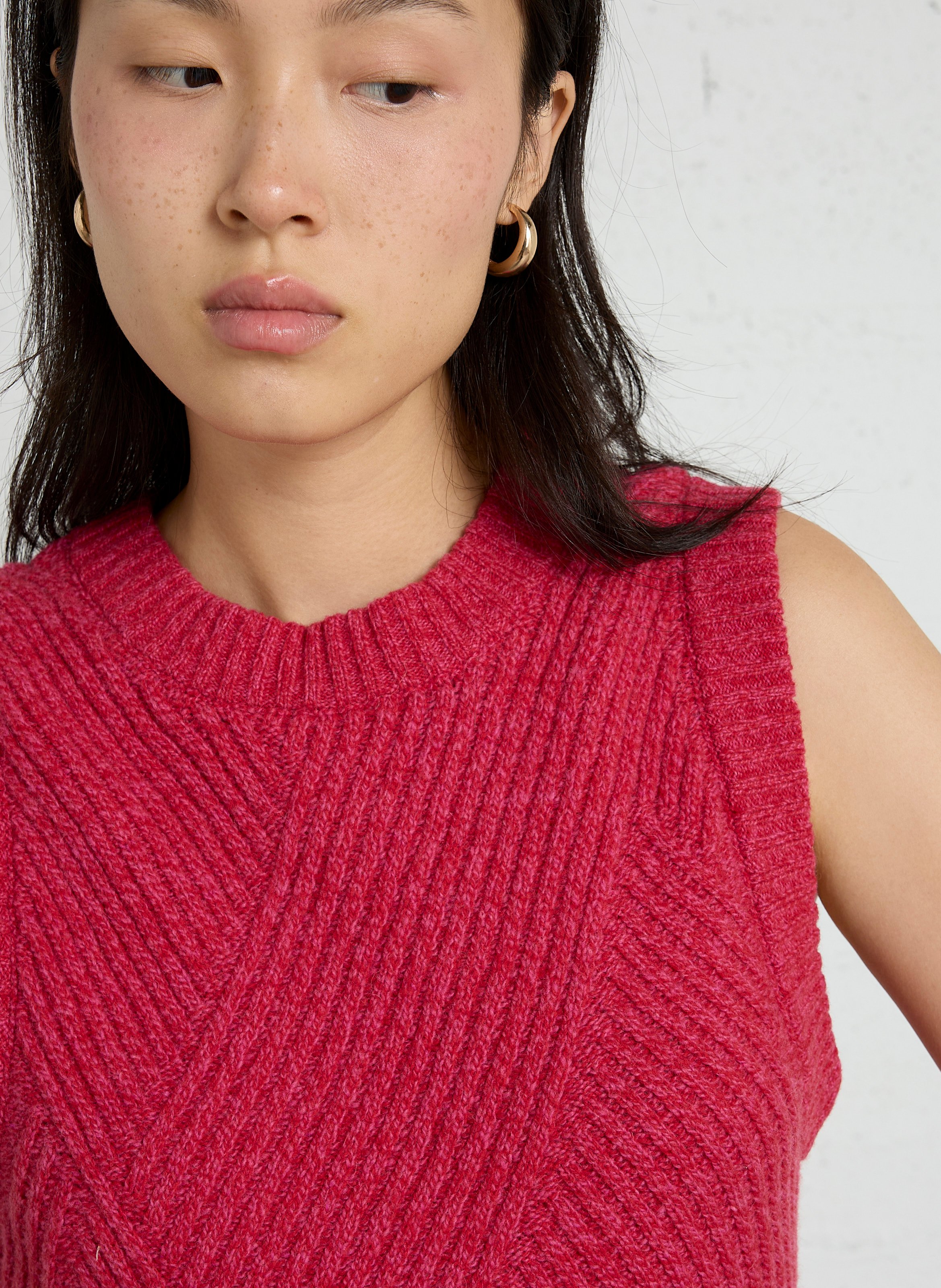 Gerade geschnittenes ärmelloses Kleid mit Rundhalsausschnitt aus Wolle THINKING MU Rot