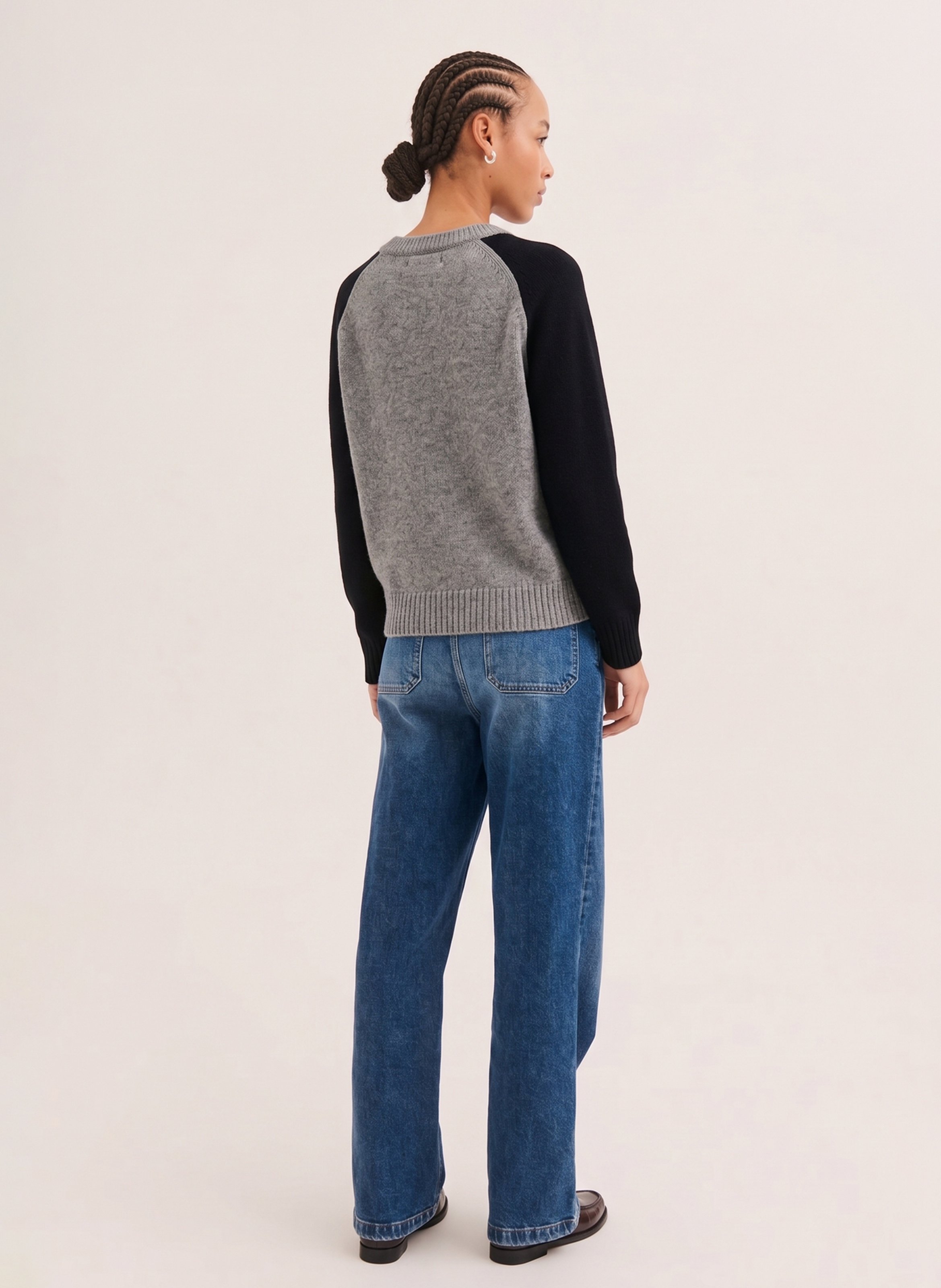 Round neck bicolor wool blend sweater PABLO Grey