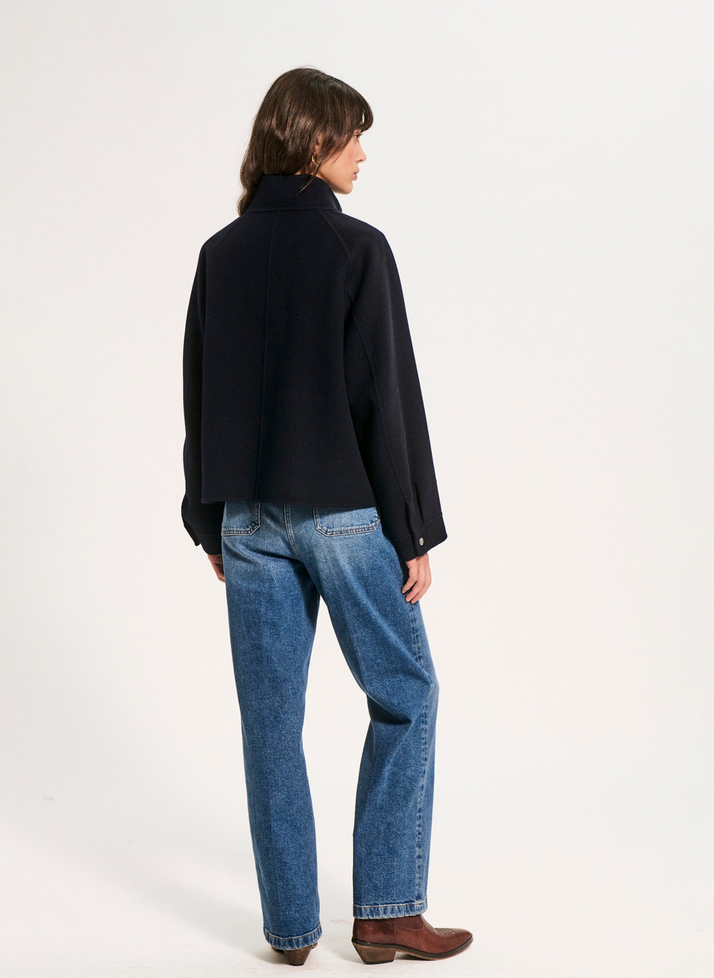Manteau col montant en laine mélangée PABLO Bleu