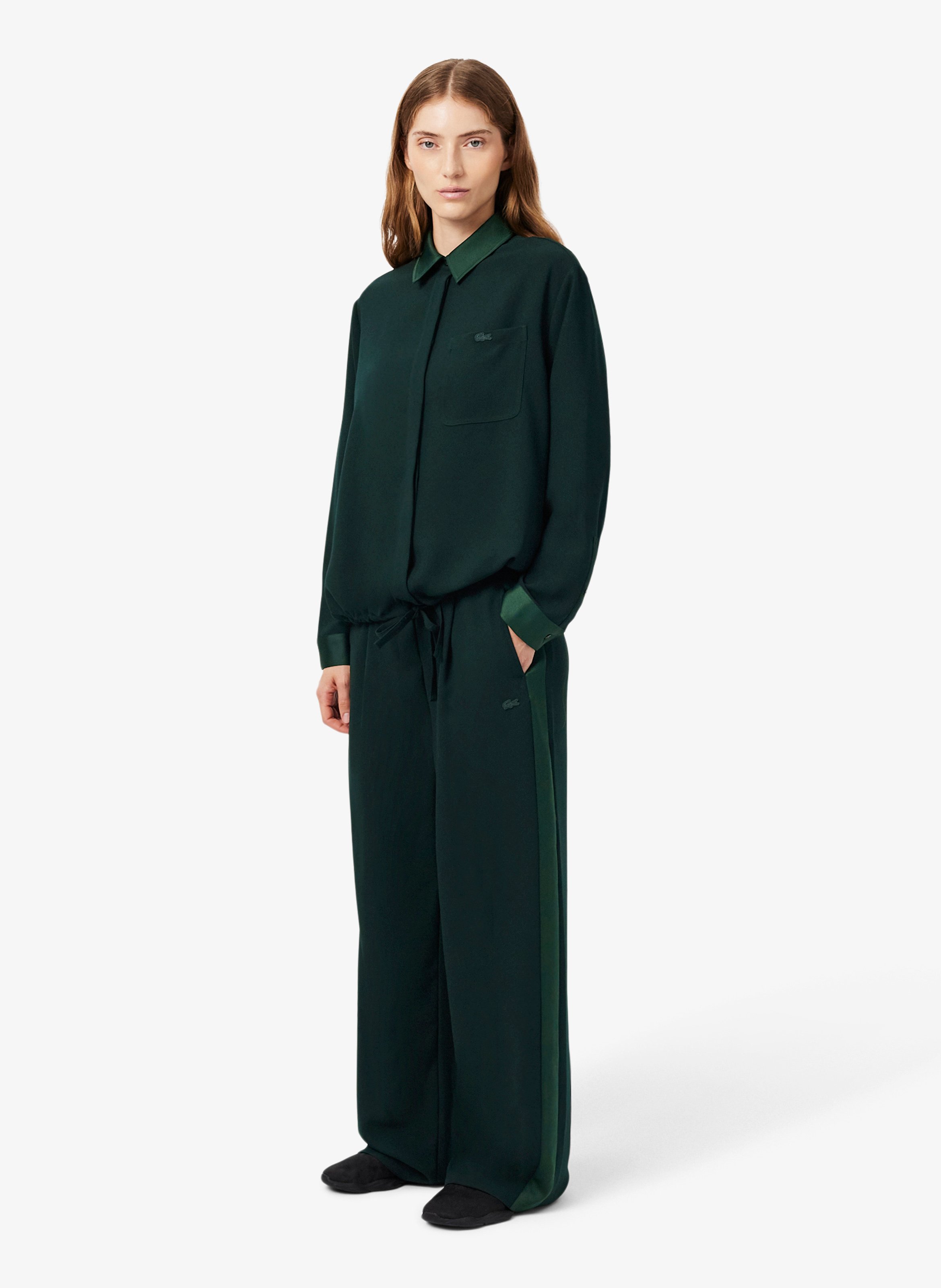 Wide-leg trousers with satin stripes LACOSTE Green