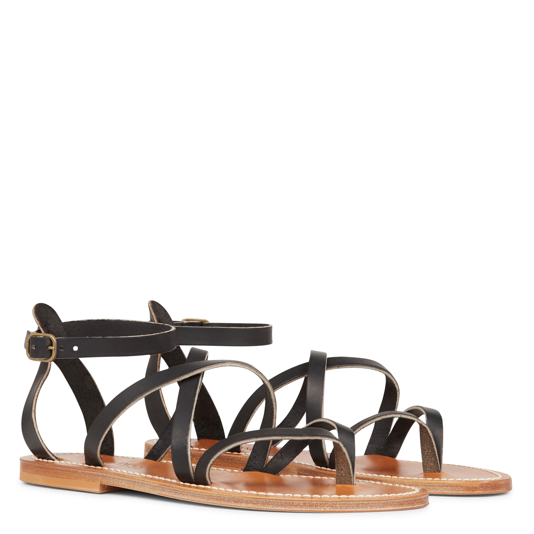 Flat leather sandals K JACQUES Black