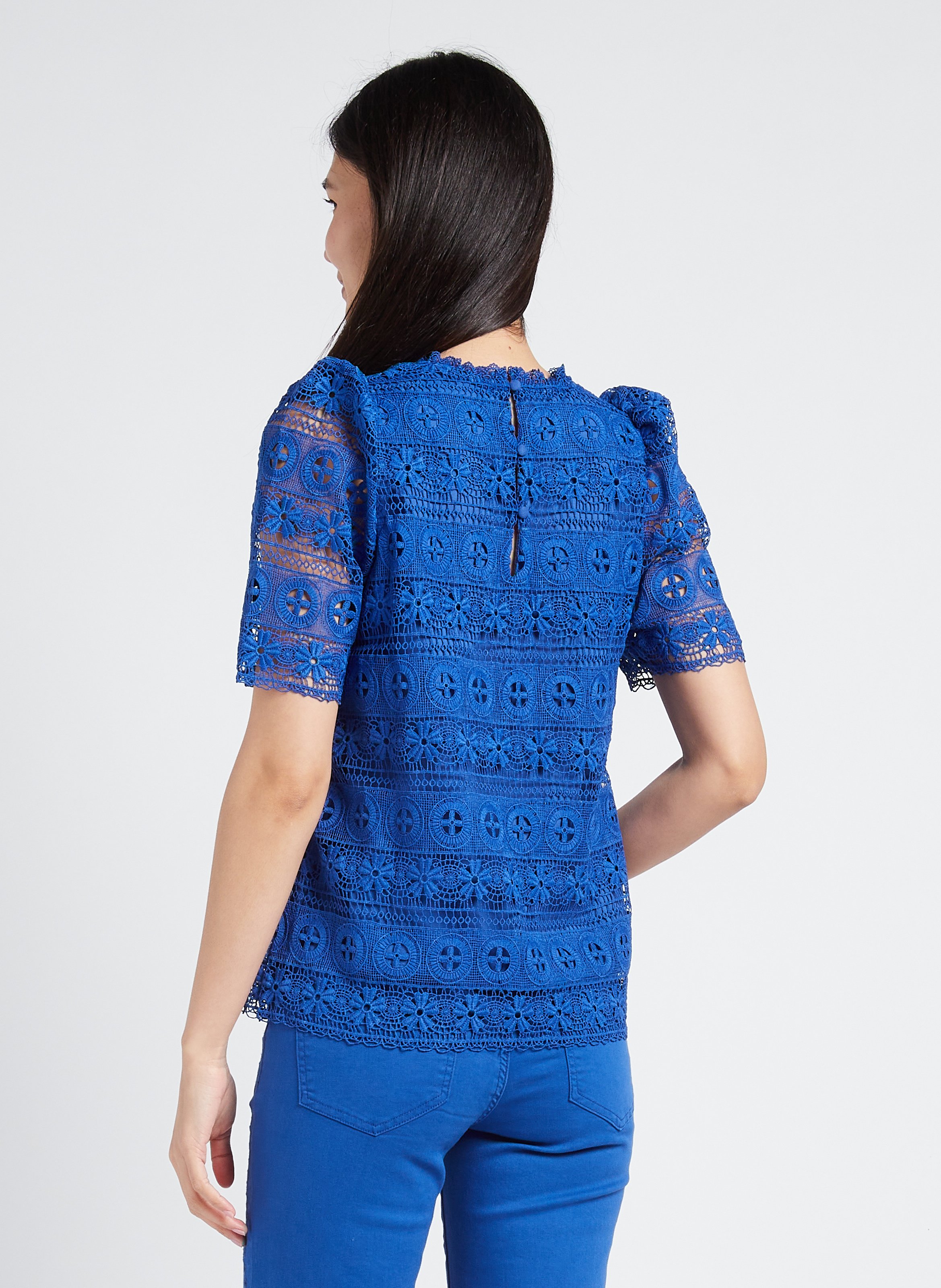 Round-neck guipure lace top LA PETITE ETOILE Blue