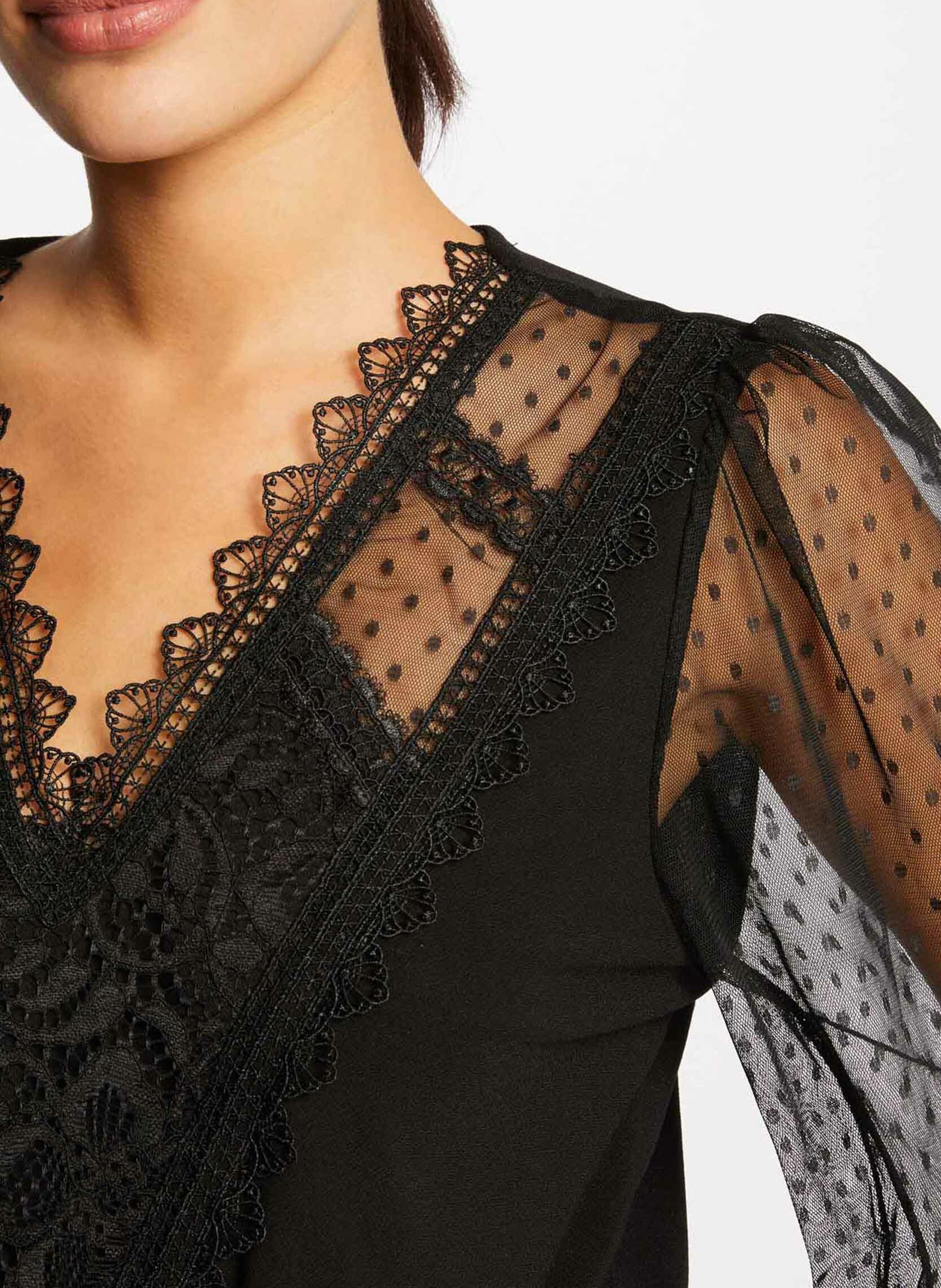 Buttoned printed V-neck top MORGAN Black