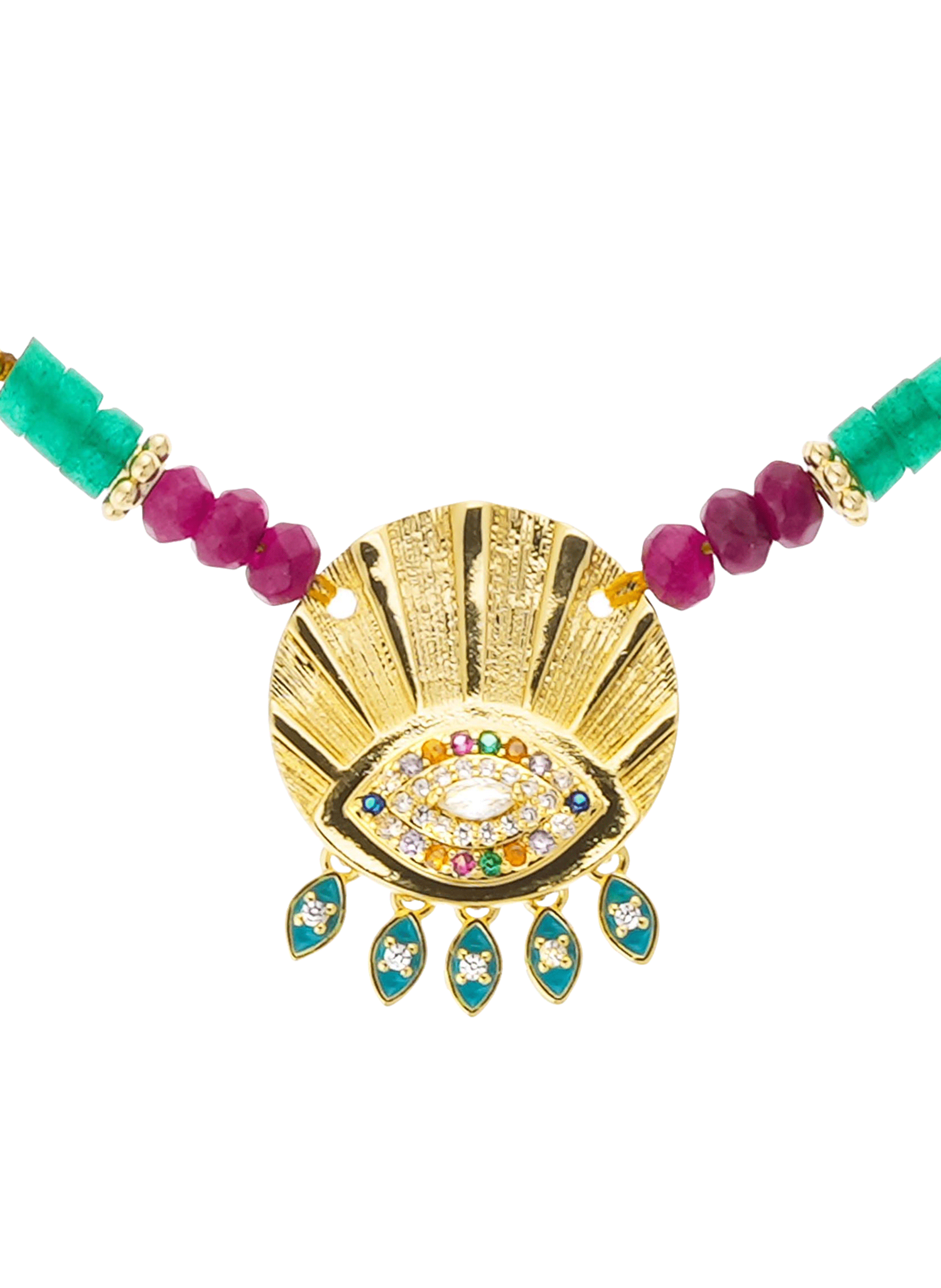 Adjustable cord bracelet with beads and charm HIPANEMA Green