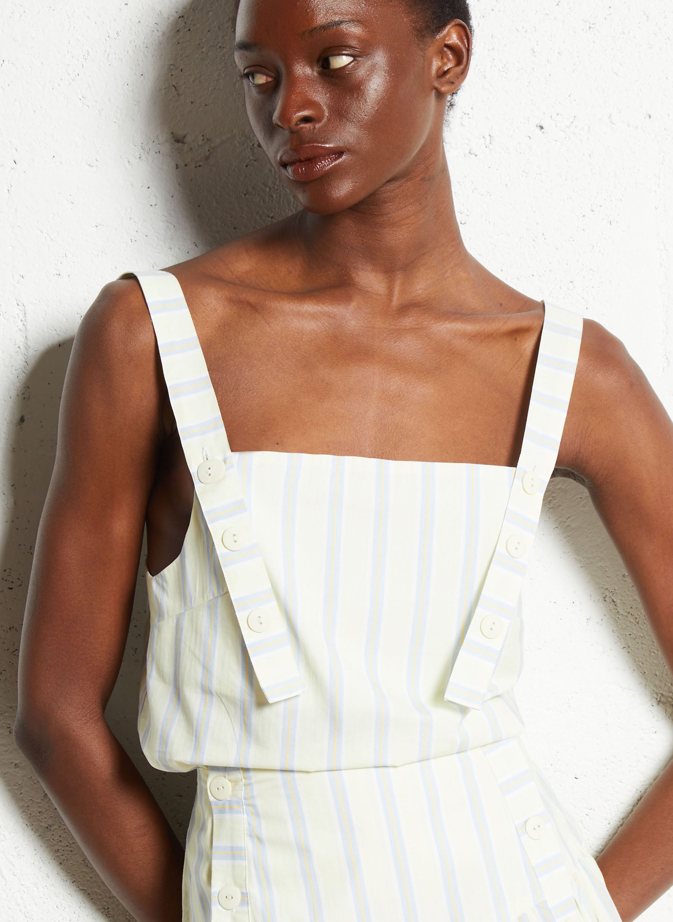 Striped top with buttoned straps THE TINY BIG SISTER Yellow