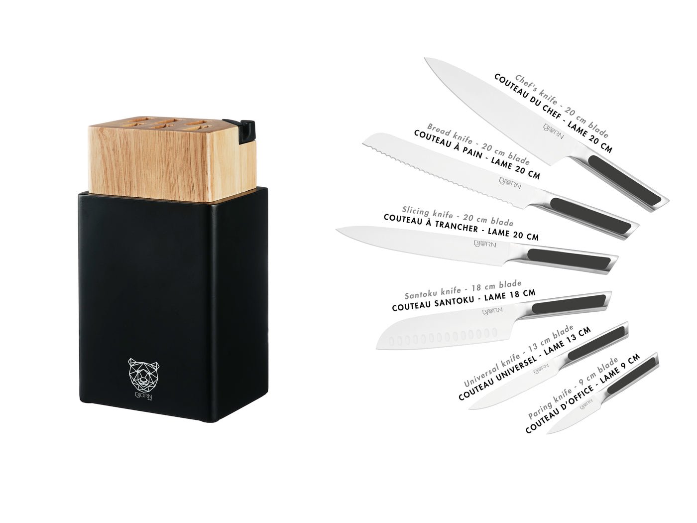 Loki Porvoo kitchen knife set - 8 pieces BJORN Black