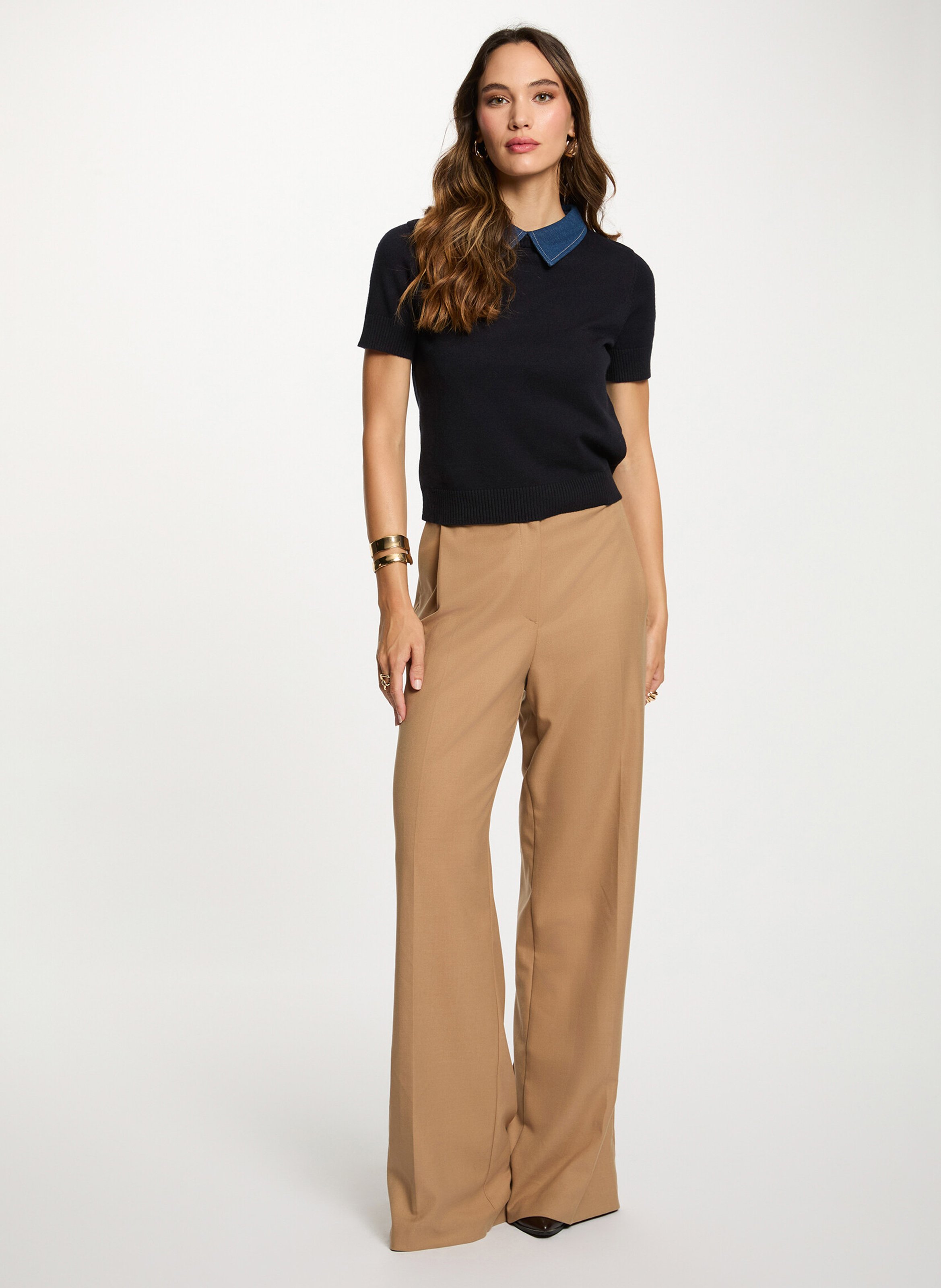 Denim polo neck sweater MORGAN Blue