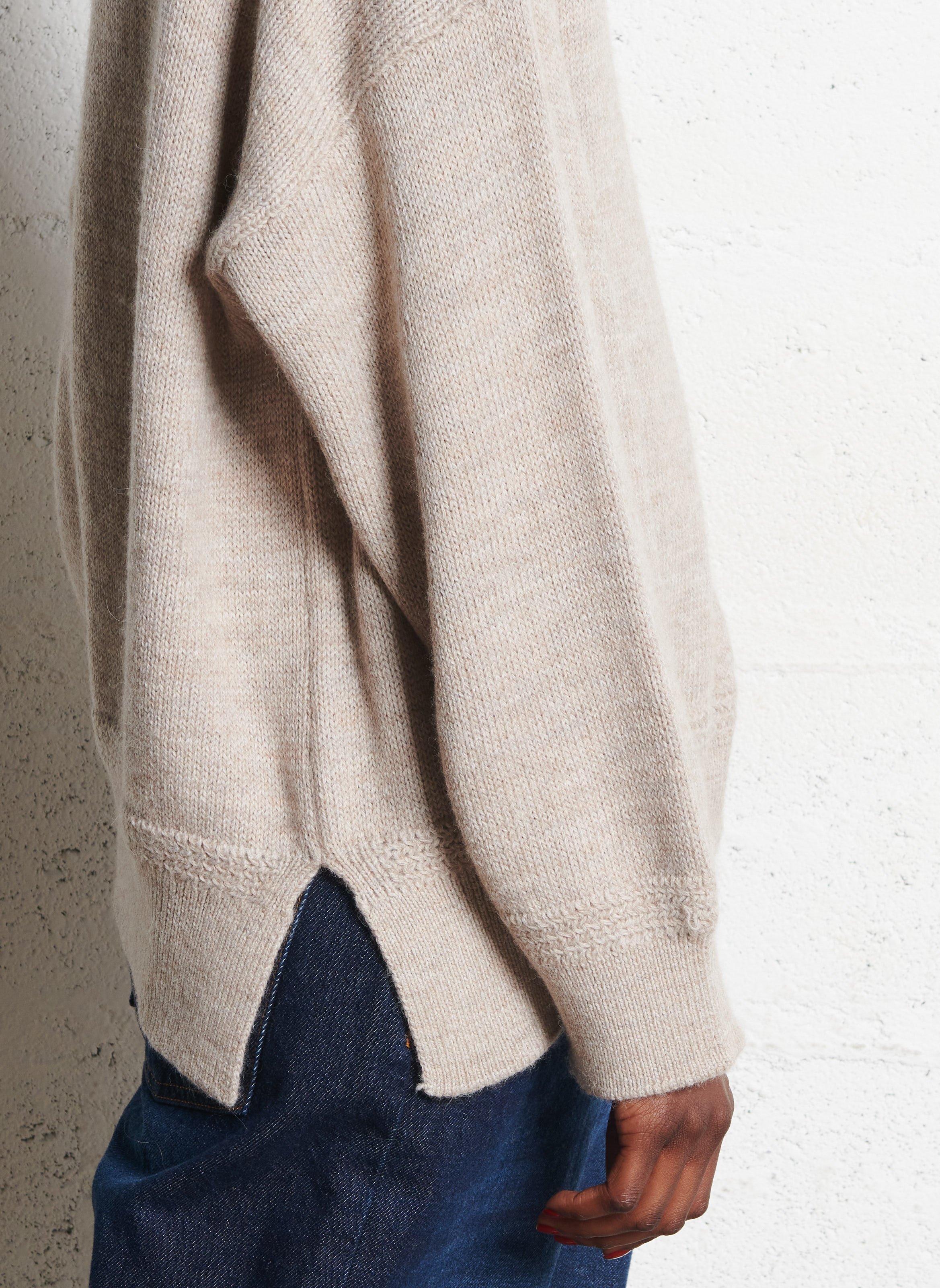 Pull ample col montant en laine mélangée DES PETITS HAUTS Beige