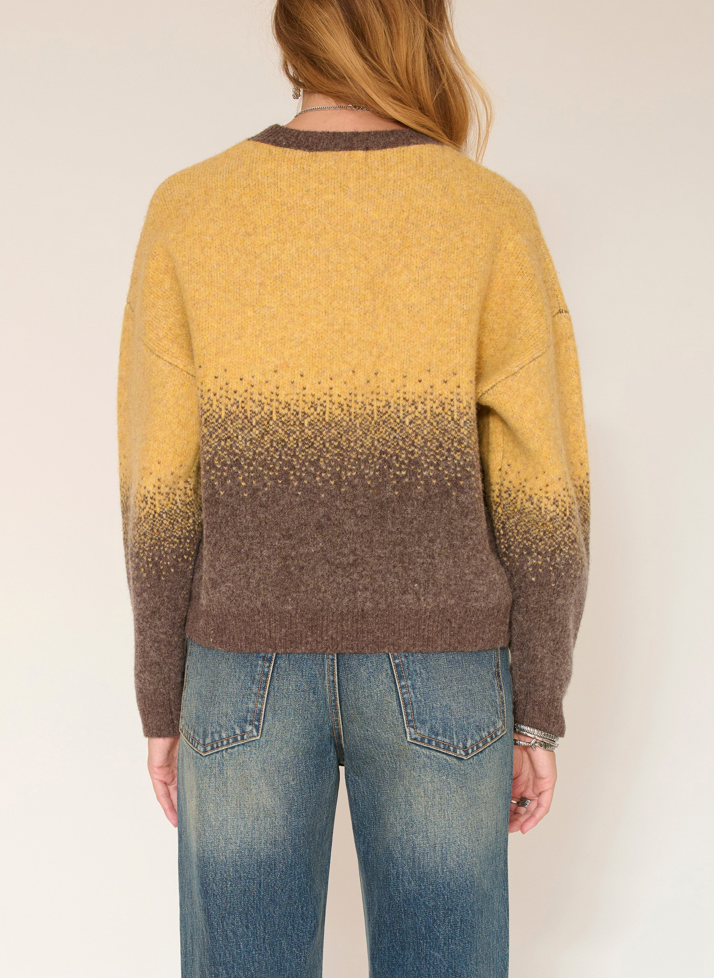 Pull ample col rond jacquard en laine mélangée MKT Jaune
