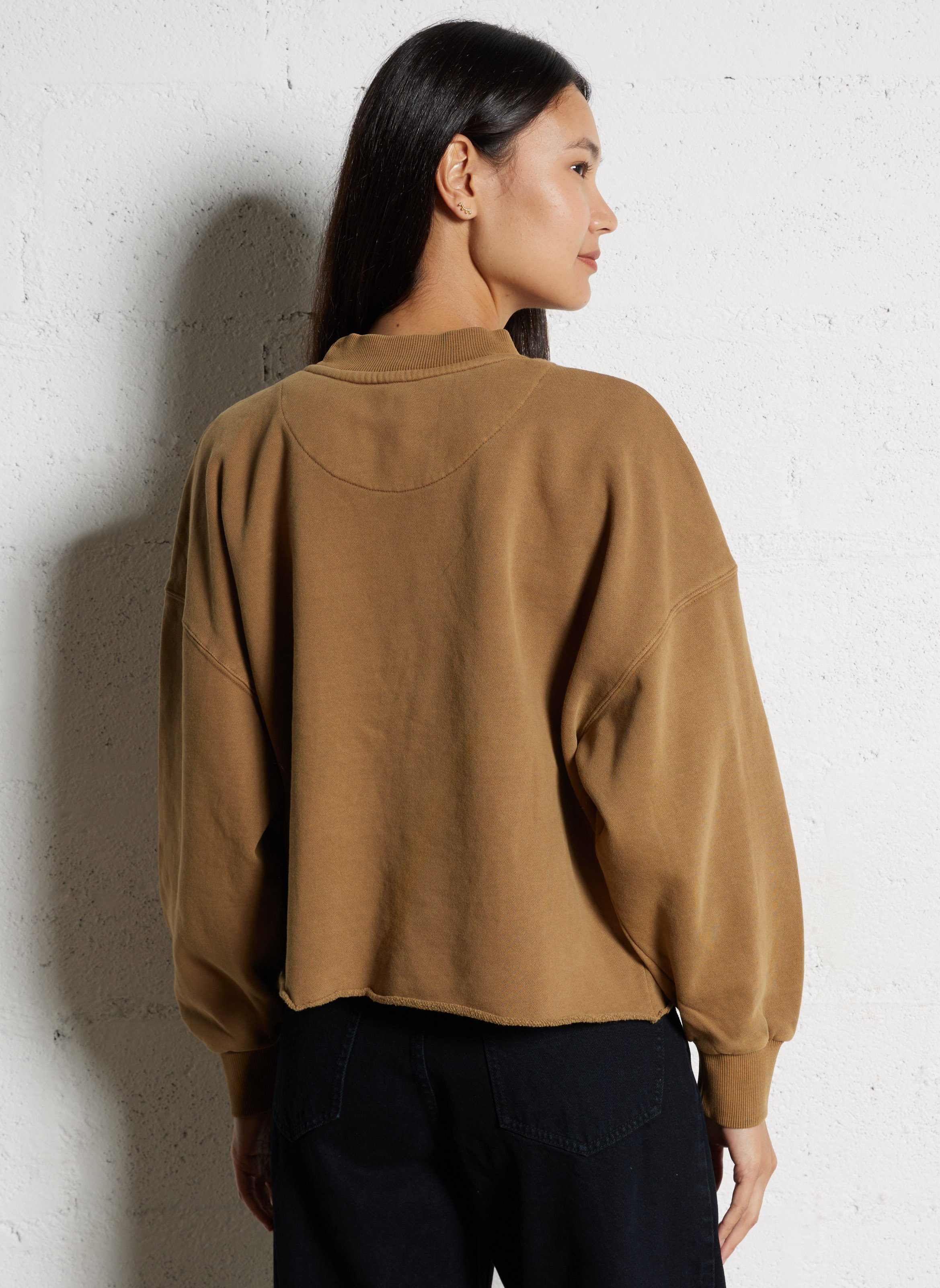 Sweat oversize col montant sérigraphié en coton NEWTONE Marron