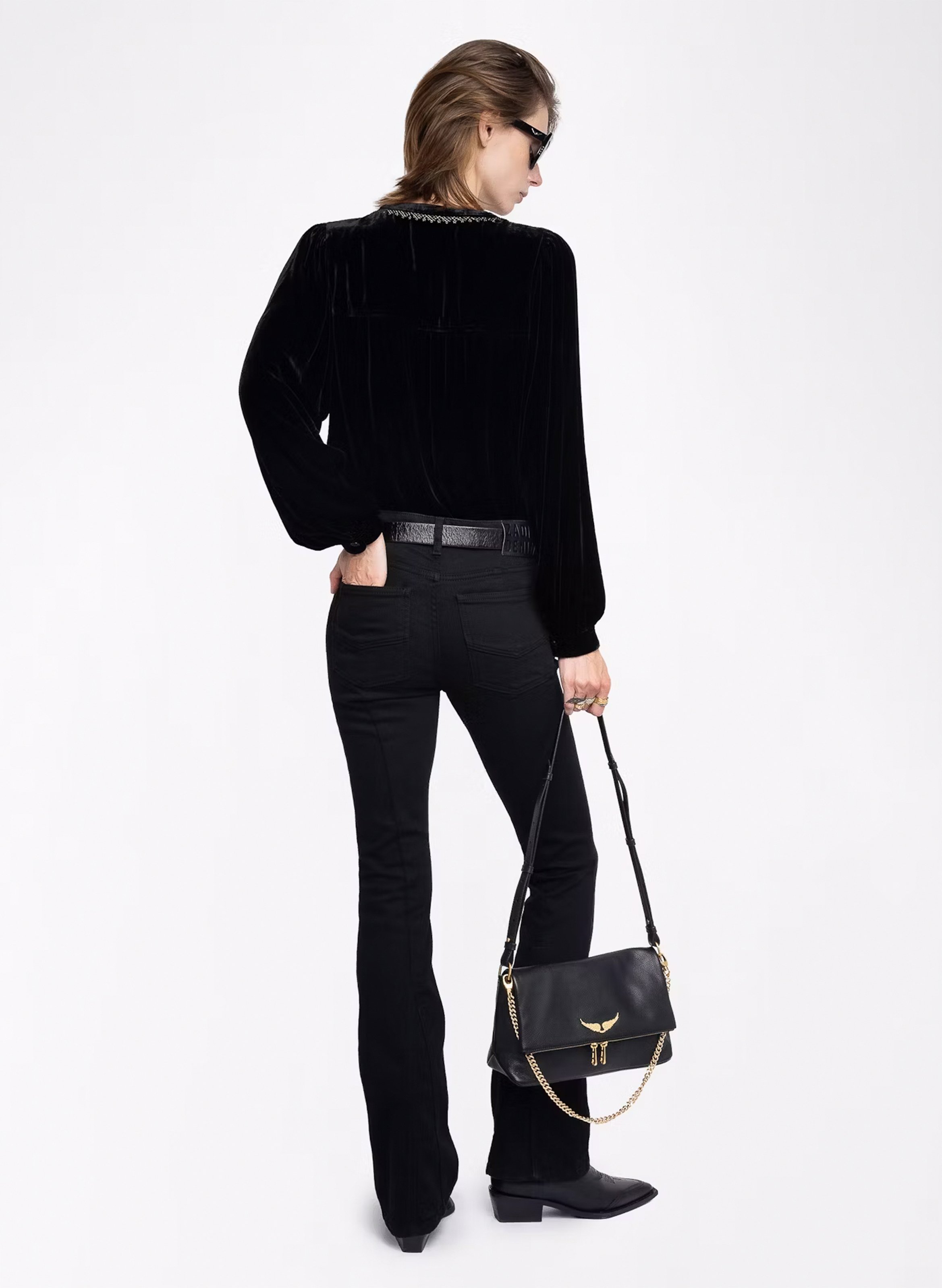 Blouse en velours brodéee col rond ZADIG&VOLTAIRE Noir