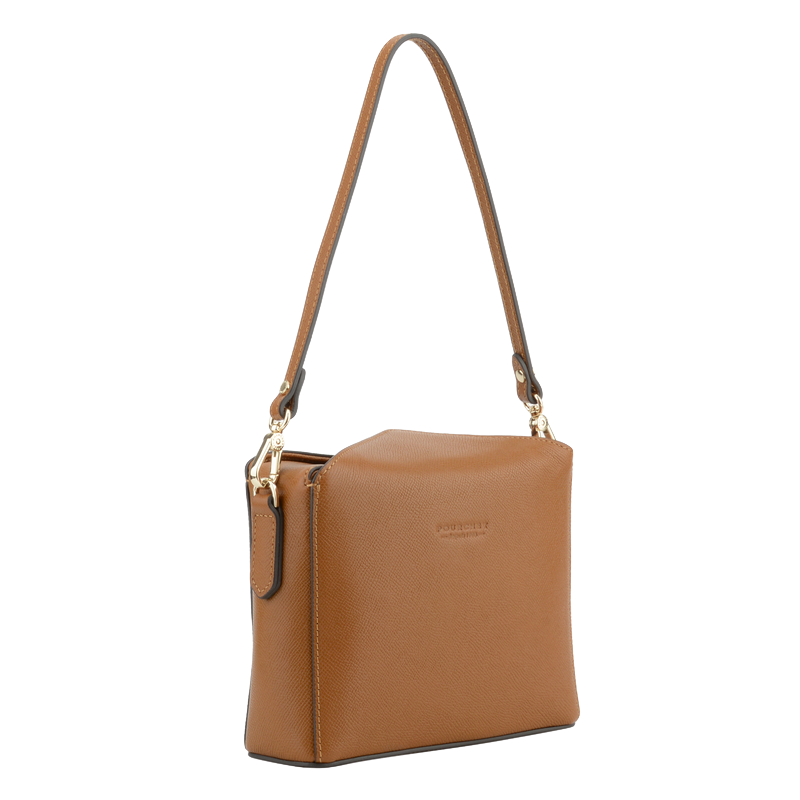 Shoulder bag - coated canvas trimmed with cowhide leather POURCHET Brown