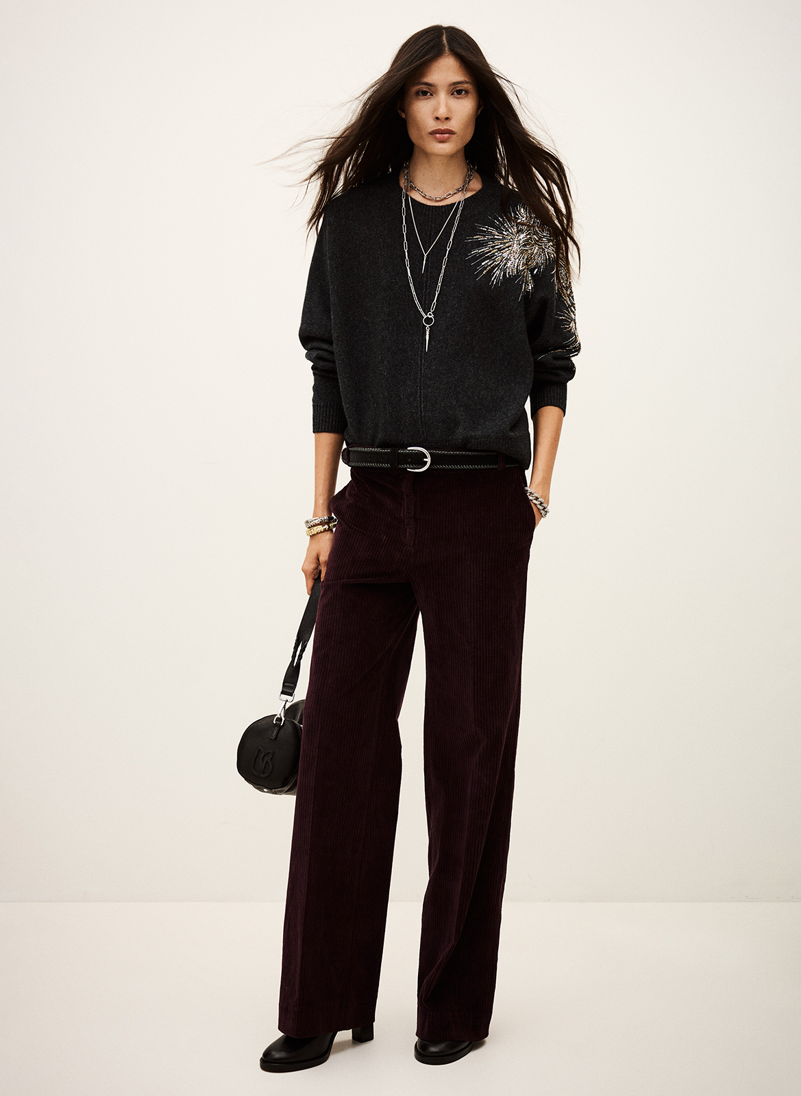 Rechte trui met paillettenborduursels BA&SH Zwart