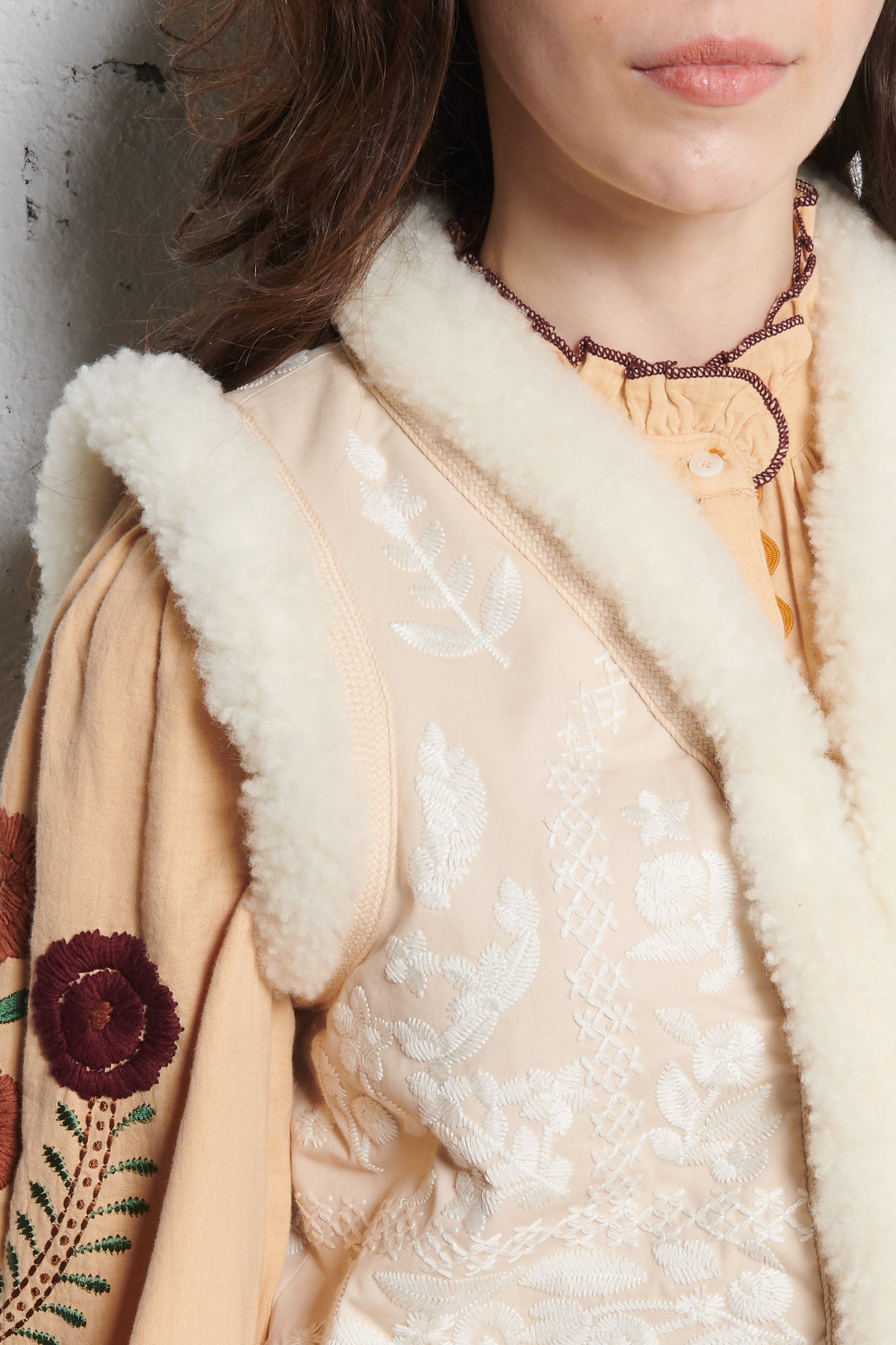 Gefütterte Weste aus Baumwolle mit Stickerei ANTIK BATIK Weiss