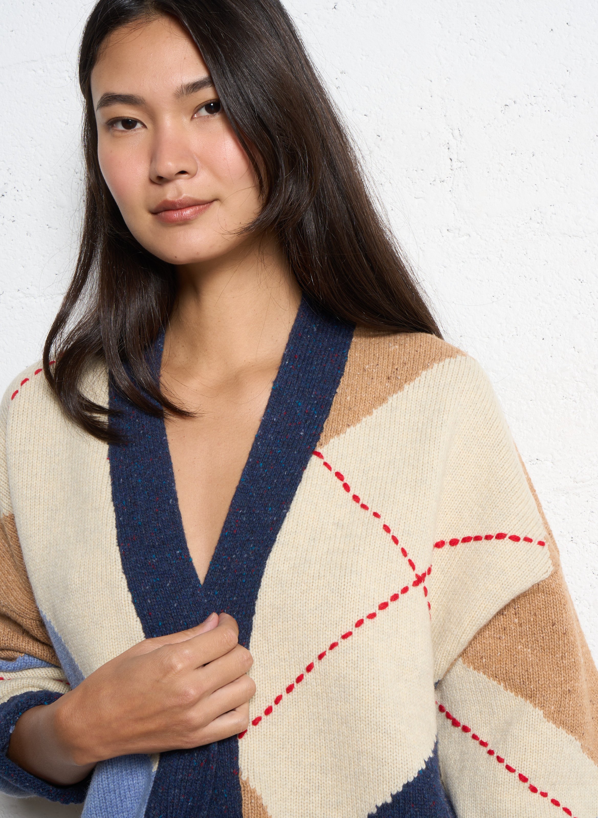 Gilet col V en laine mélangée STELLA NOVA Bleu