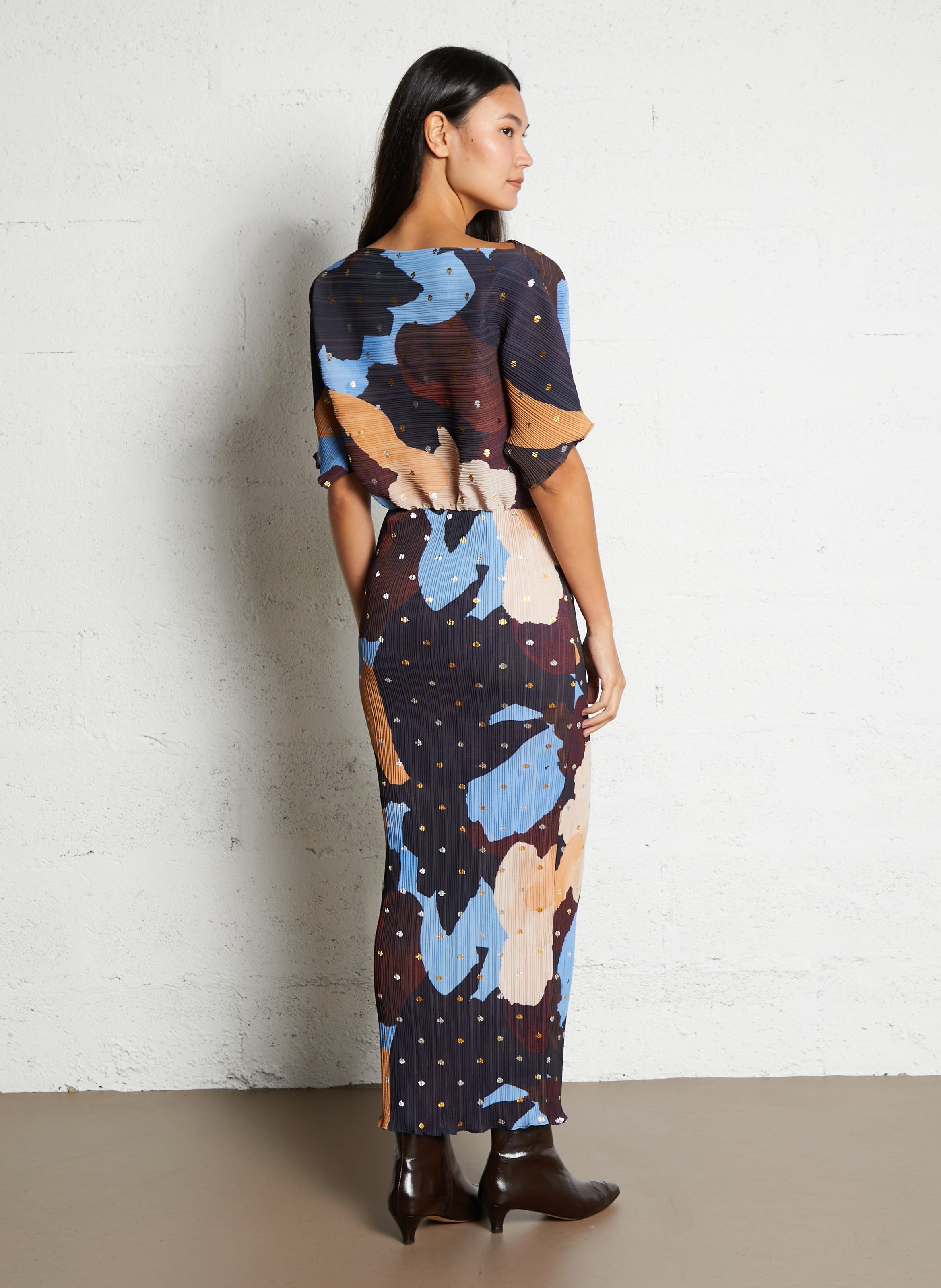 Robe longue plissée col rond  NEVER FULLY DRESSED Multicolore