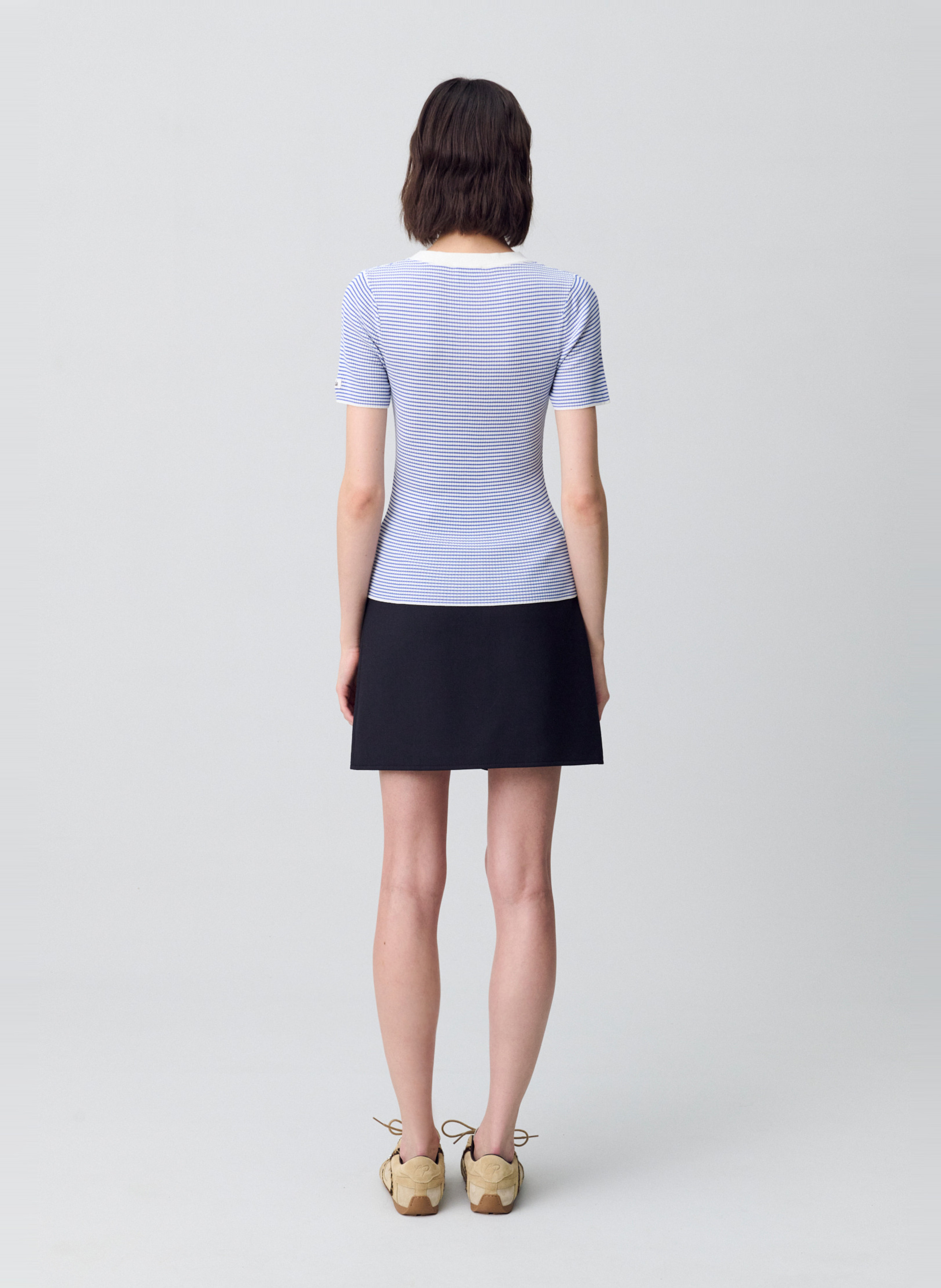 Fitted top in striped knit fabric Blue