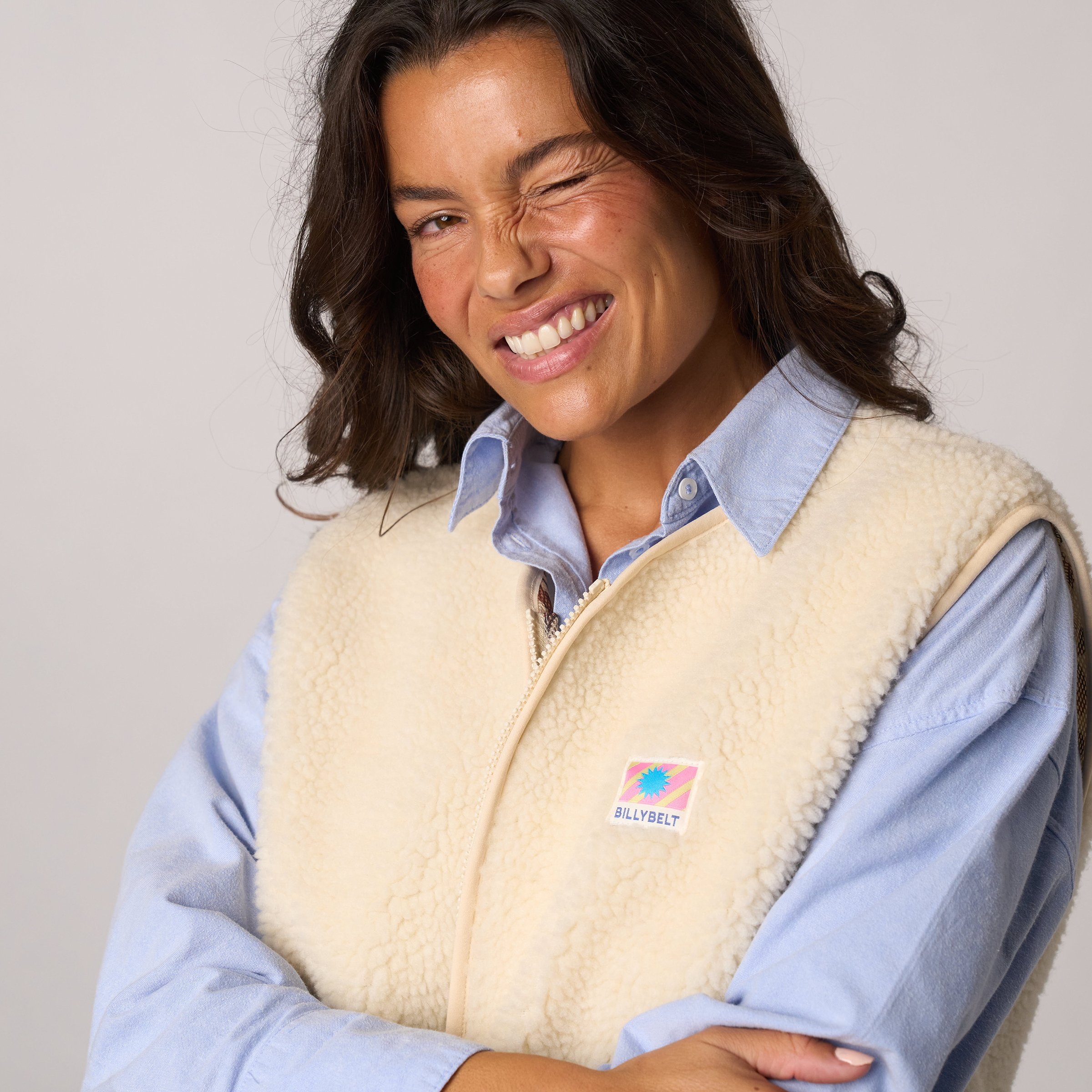 Sleeveless Sherpa Zip-Up Vest BILLYBELT Beige