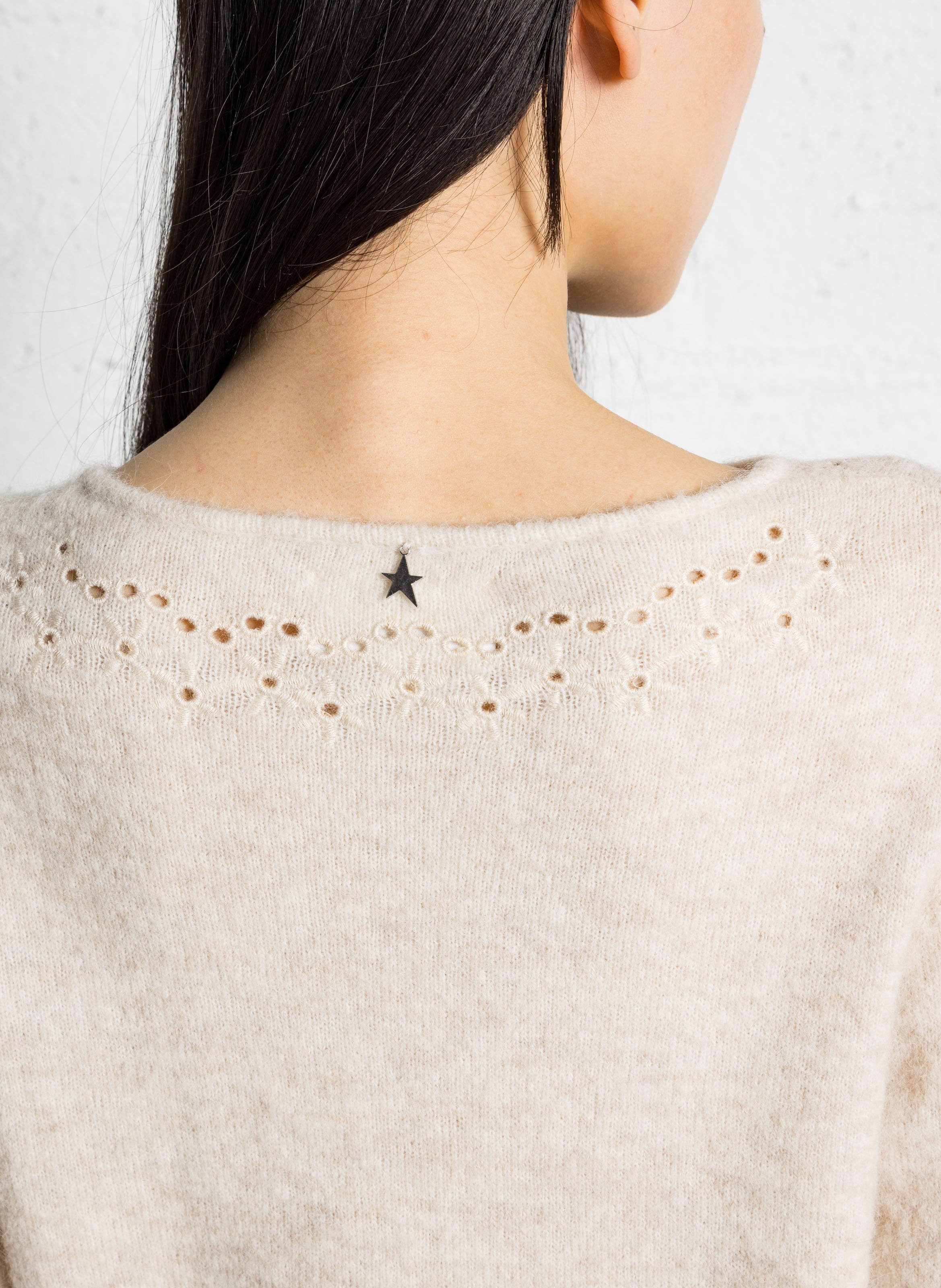 Gerade geschnittene Wollmix-Strickjacke mit Rundhalskragen SUD EXPRESS Weiss