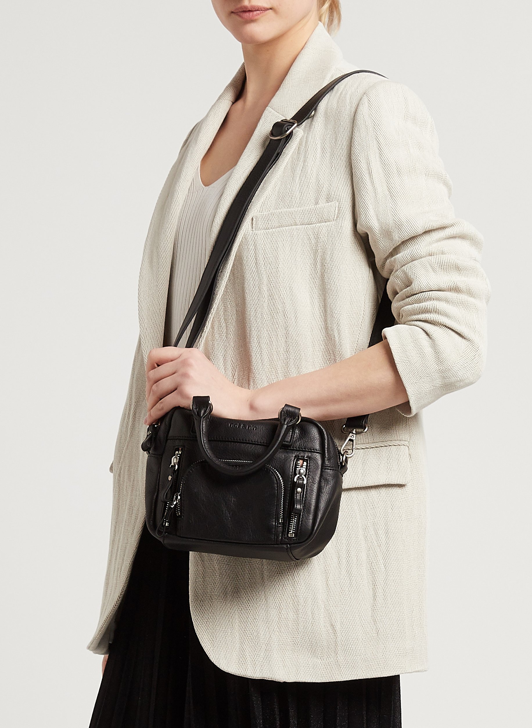 Kleine leren handtas met meerdere vakken NAT & NIN Zwart