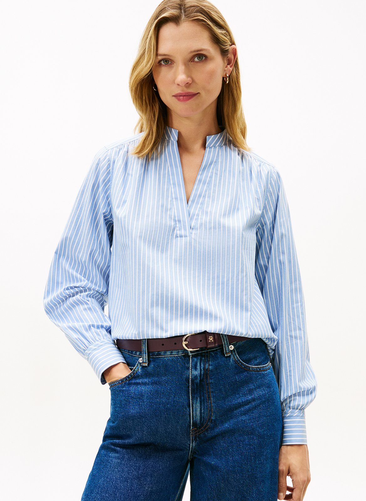 Straight blouse with Tunisian collar in organic cotton TOMMY HILFIGER