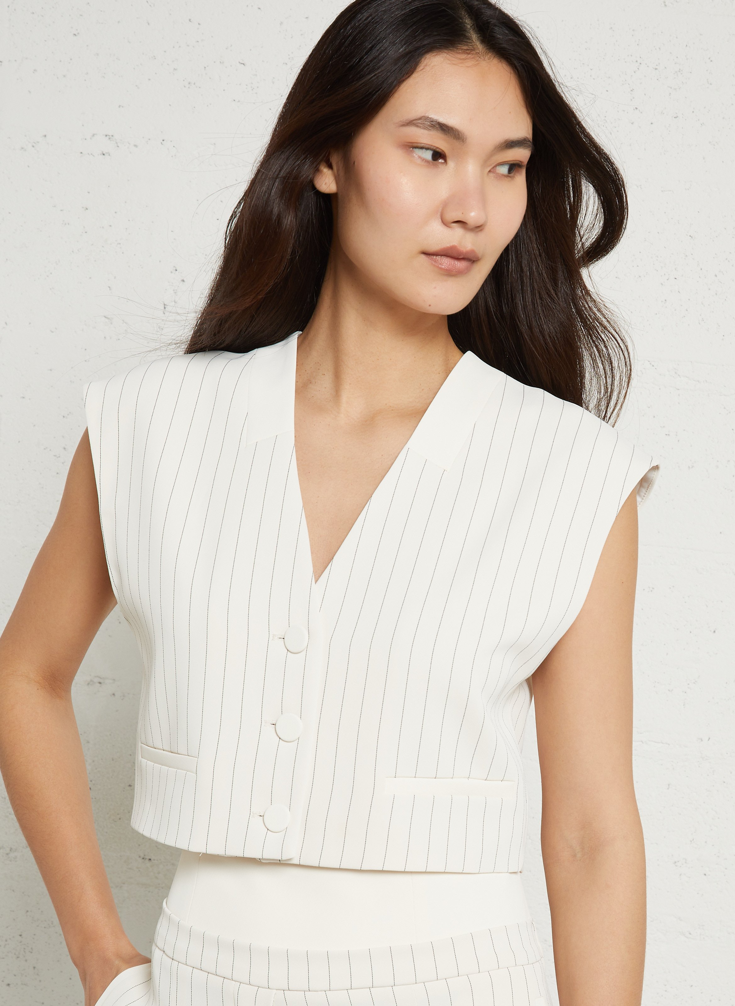 Short Striped Sleeveless Tailored Vest IMPERIAL Beige