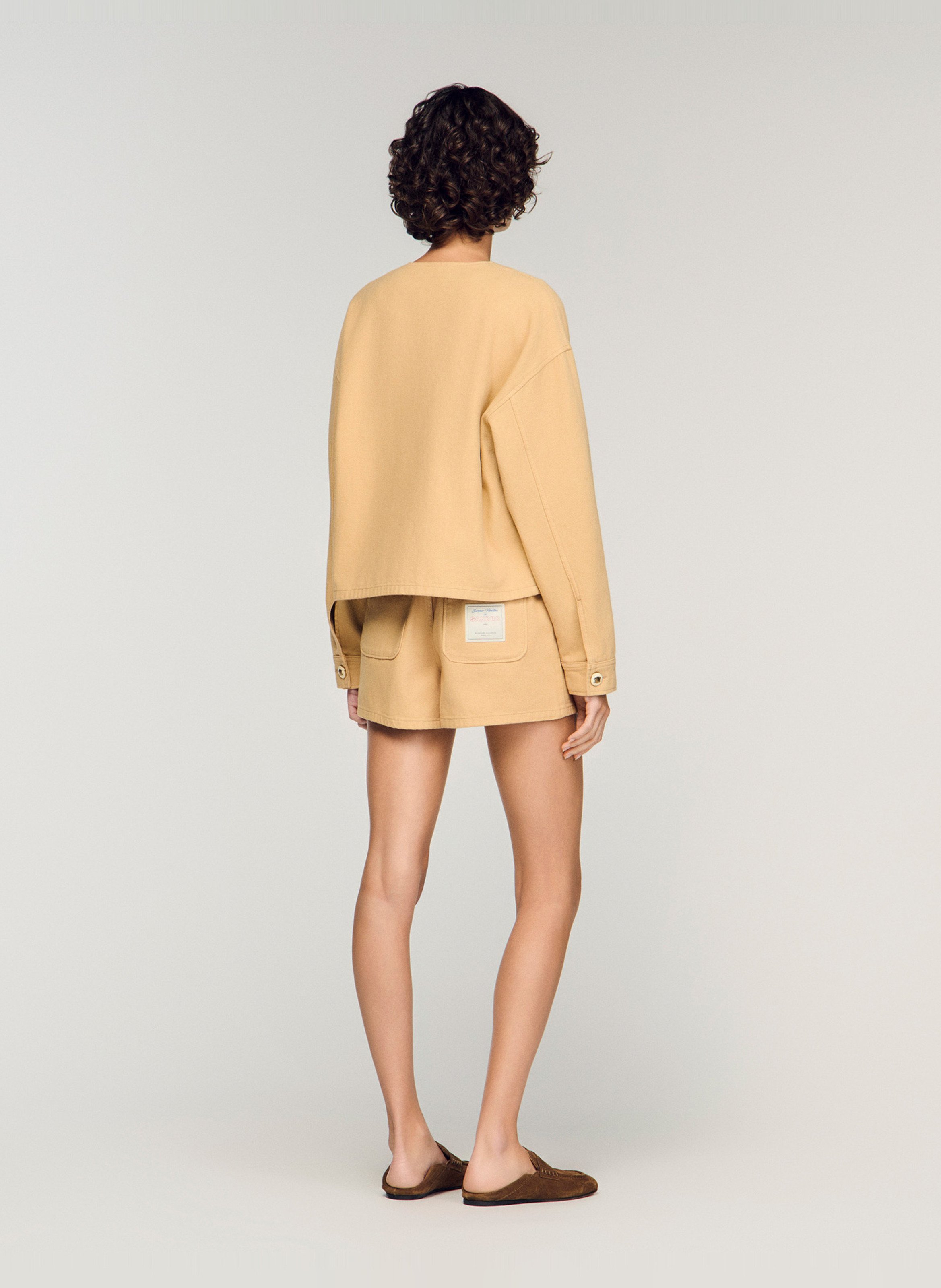 Blouson col rond en coton SANDRO Beige