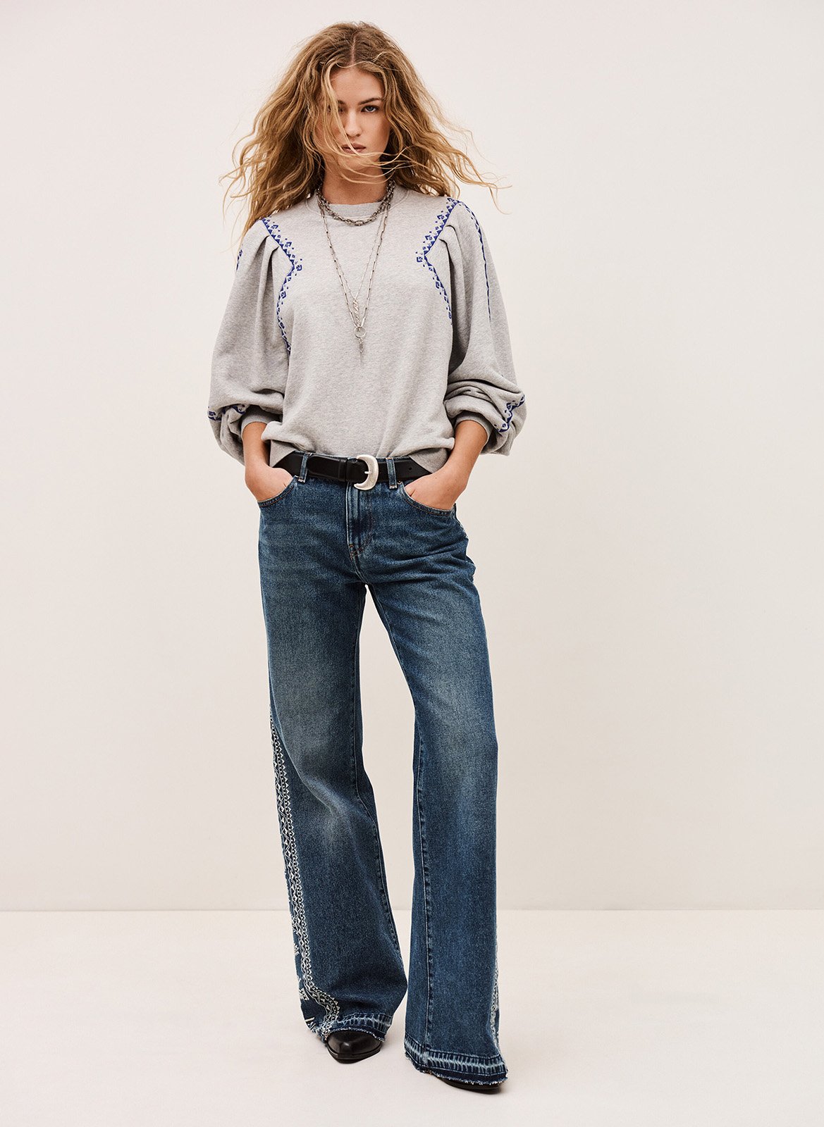 Sweat col rond en coton mélangé BA&SH Noir